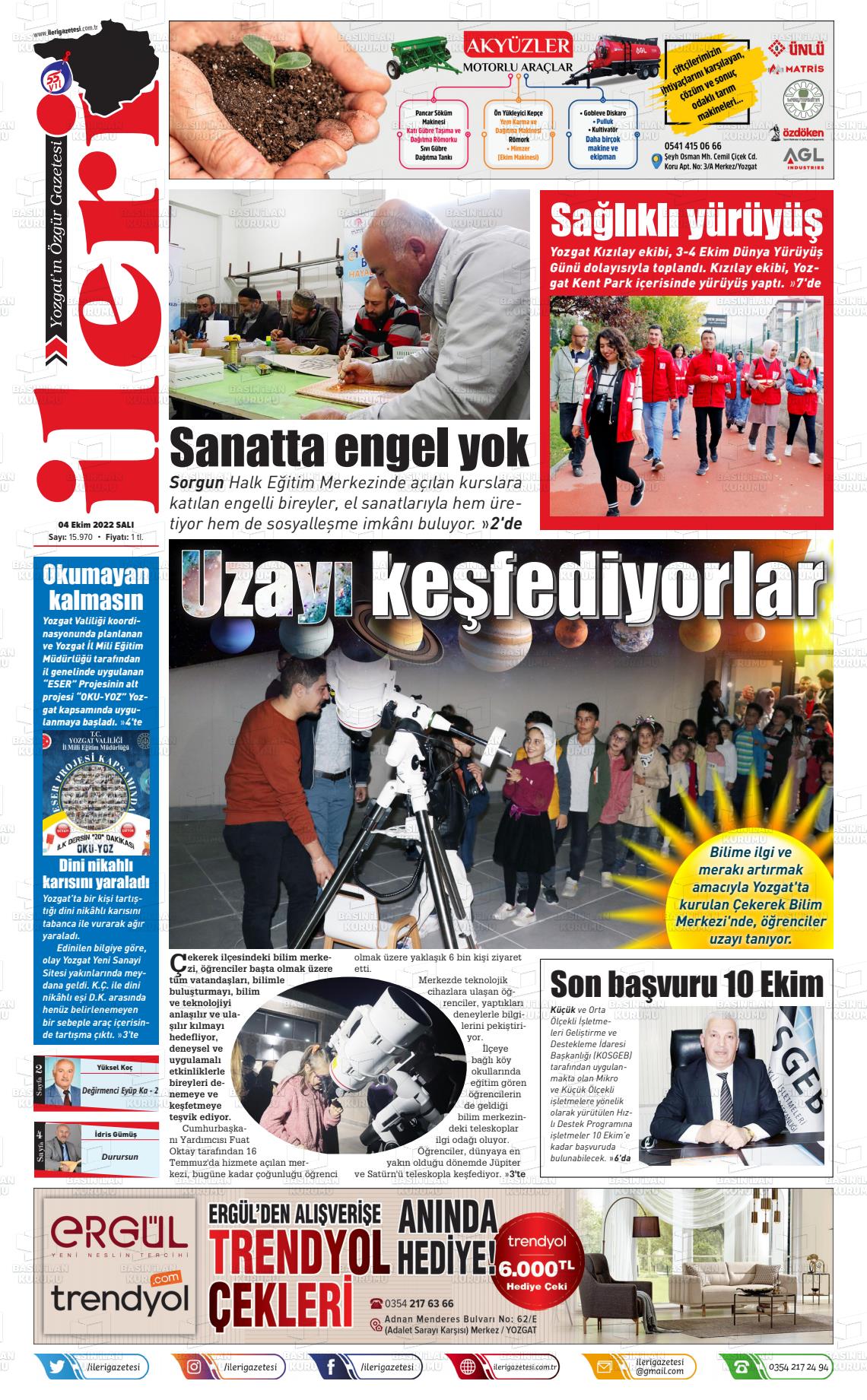 04 Ekim 2022 İleri Gazete Manşeti