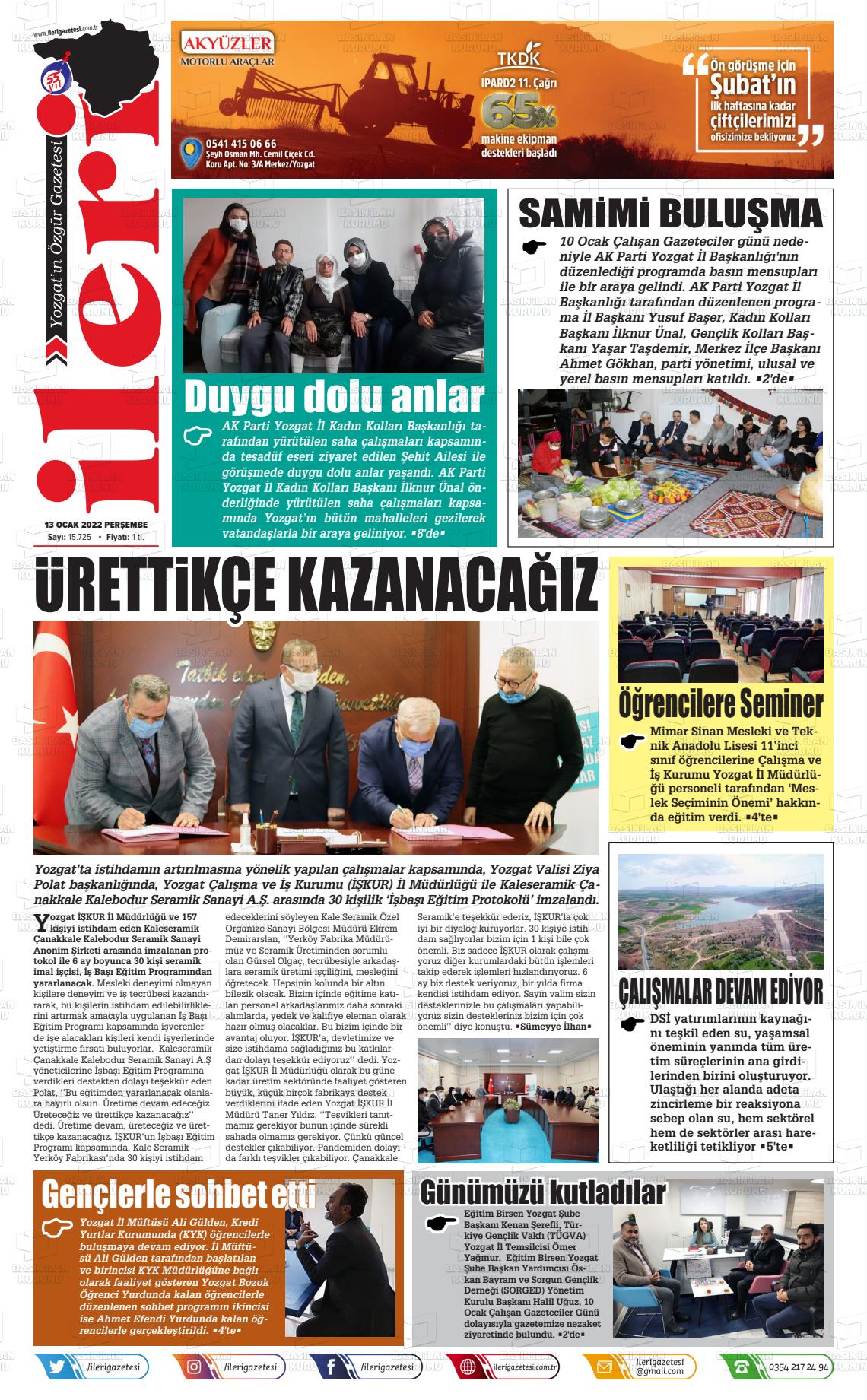 13 Ocak 2022 İleri Gazete Manşeti