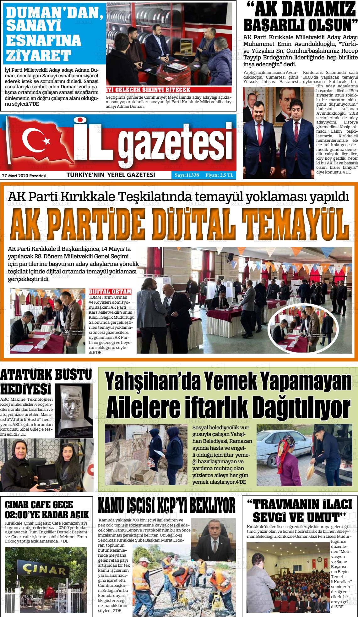 27 Mart 2023 Kırıkkale İl Gazete Manşeti
