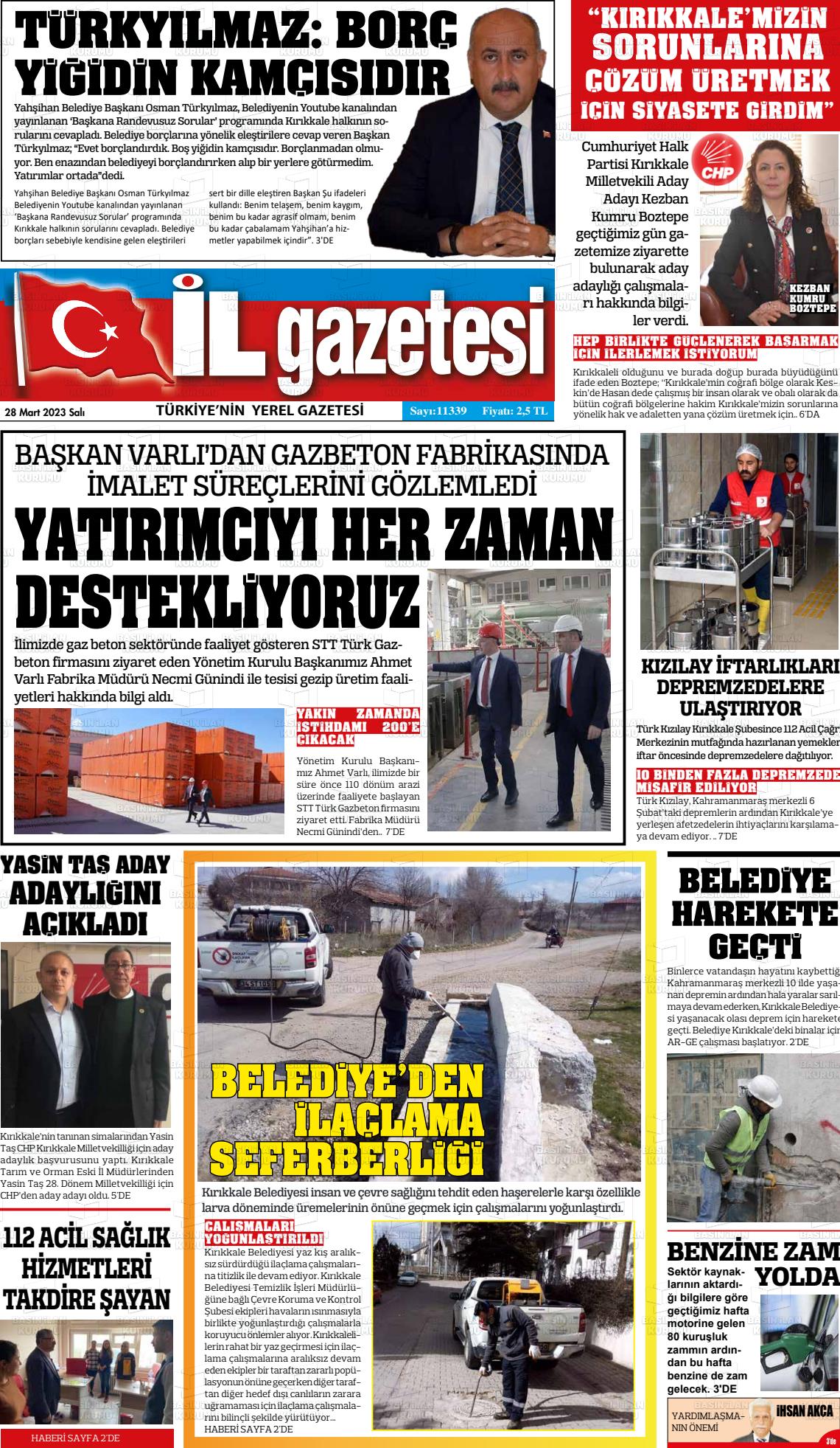 28 Mart 2023 Kırıkkale İl Gazete Manşeti