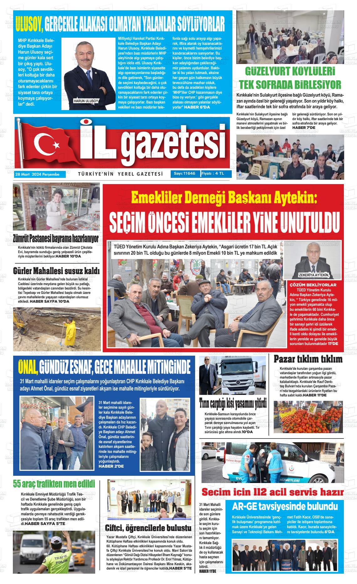 28 Mart 2024 Kırıkkale İl Gazete Manşeti