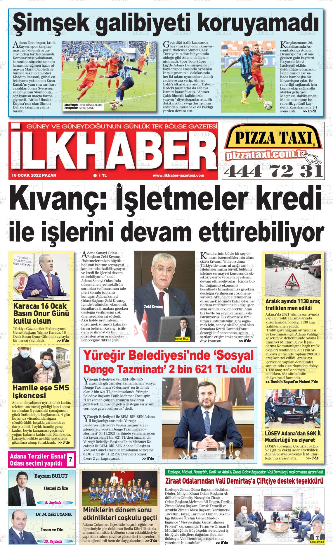 16 Ocak 2022 İlk Haber Gazete Manşeti
