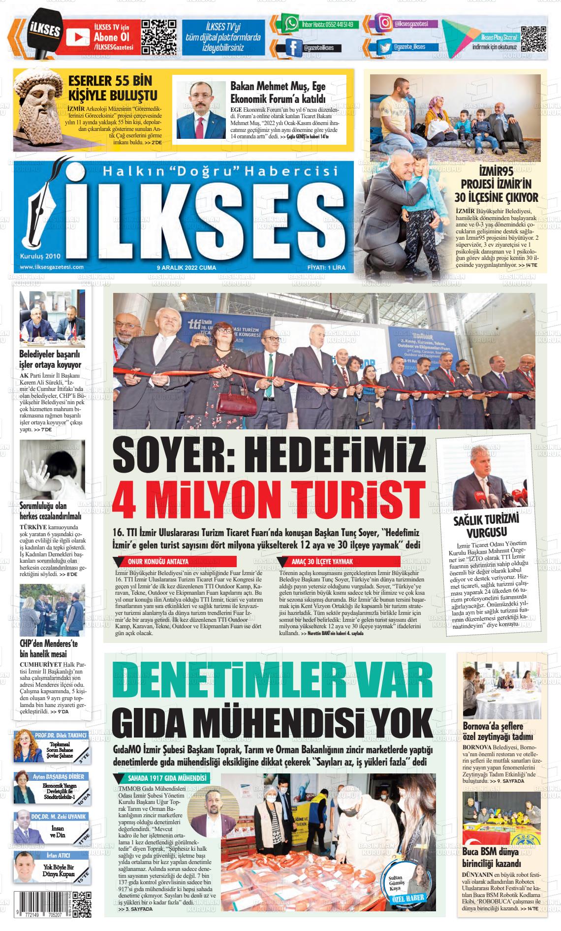 09 Aralık 2022 İlkses Gazete Manşeti