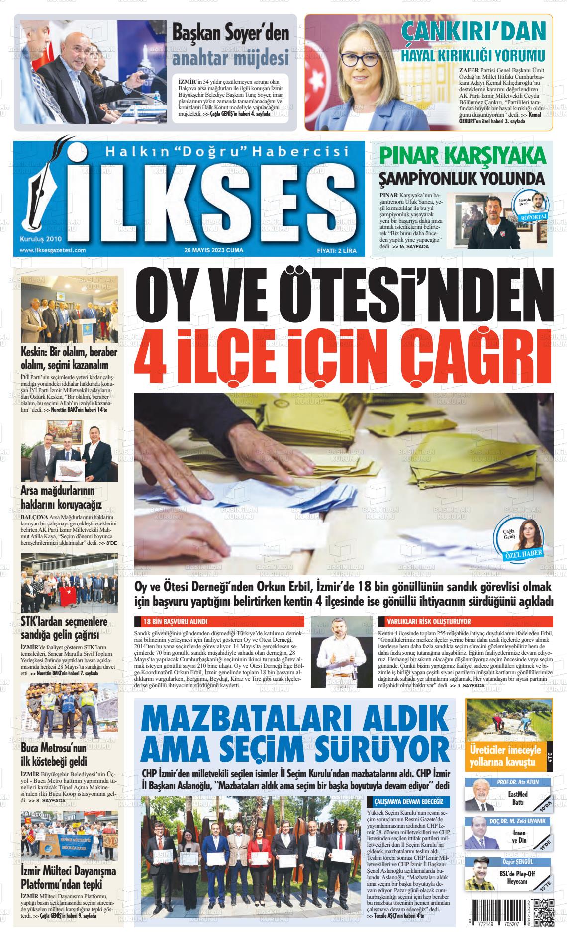 26 Mayıs 2023 İlkses Gazete Manşeti