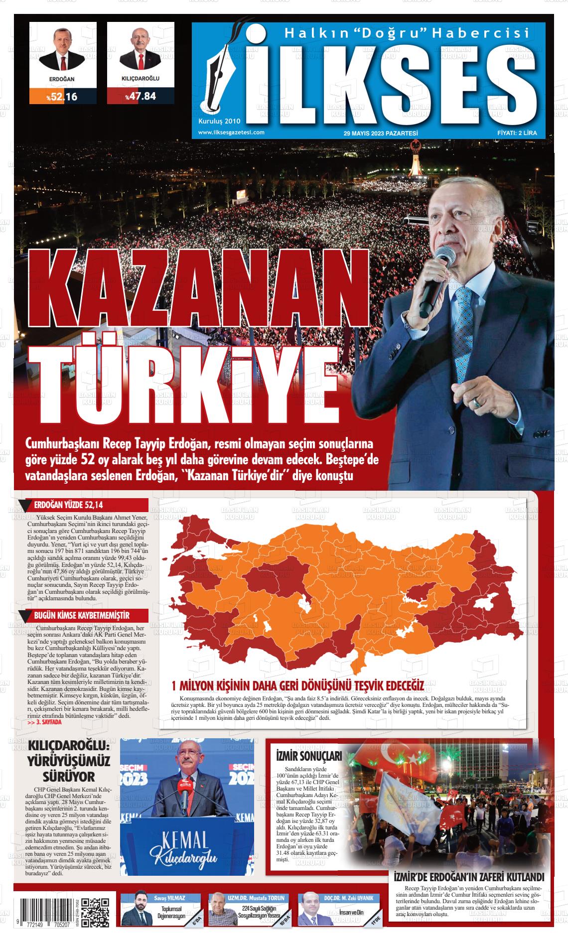 29 Mayıs 2023 İlkses Gazete Manşeti