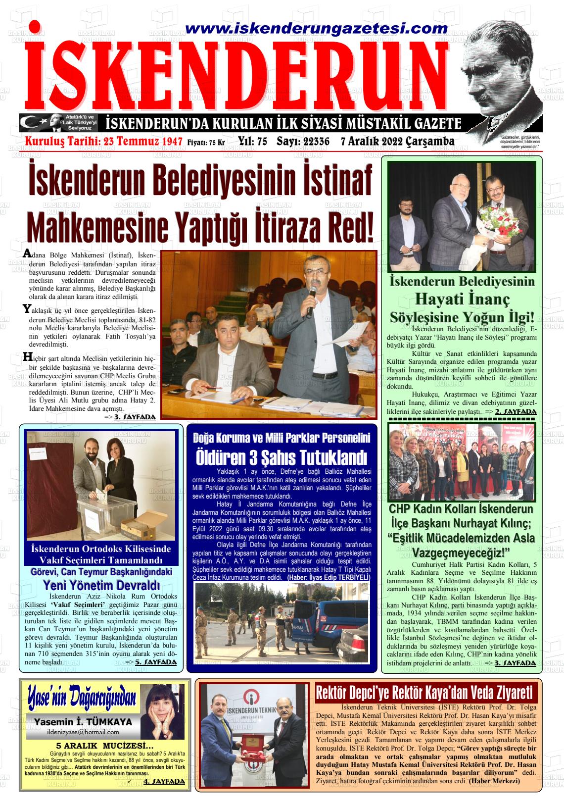 07 Aralık 2022 İskenderun Gazete Manşeti