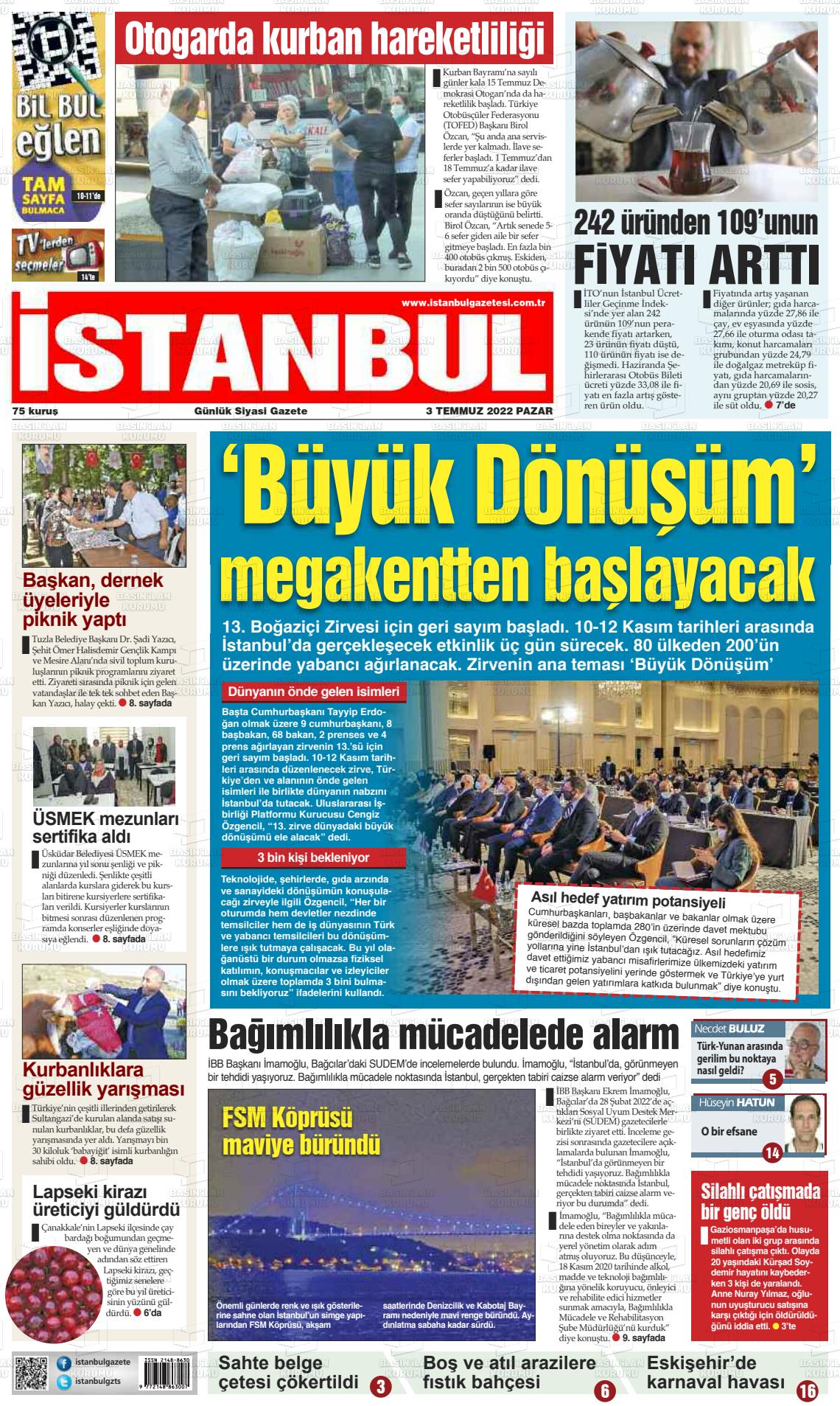 03 Temmuz 2022 İstanbul Gazete Manşeti