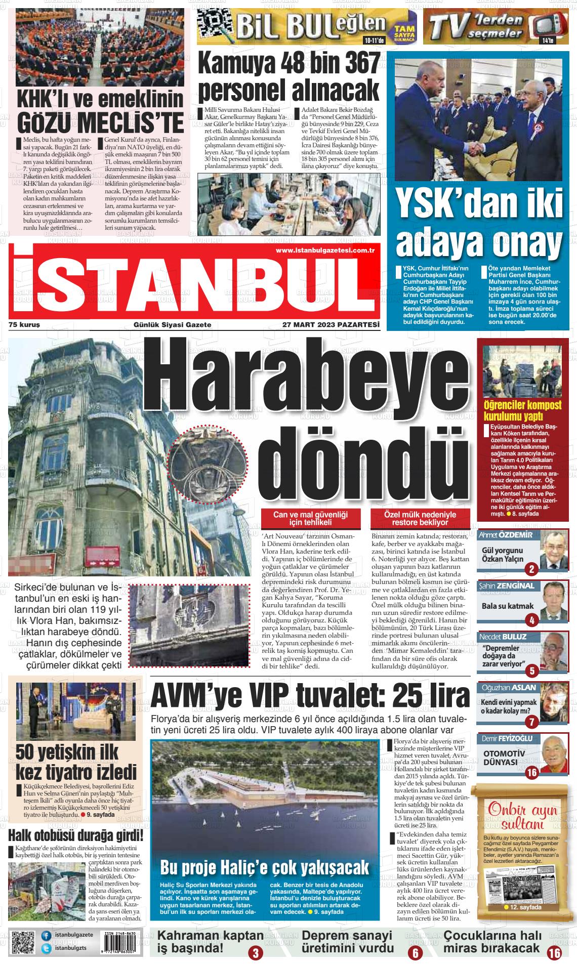 27 Mart 2023 İstanbul Gazete Manşeti