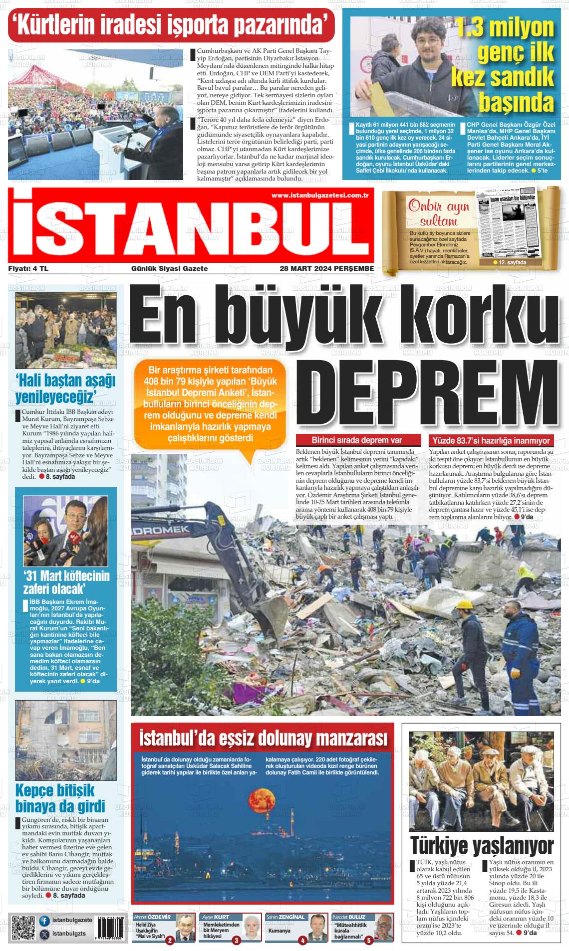 28 Mart 2024 İstanbul Gazete Manşeti
