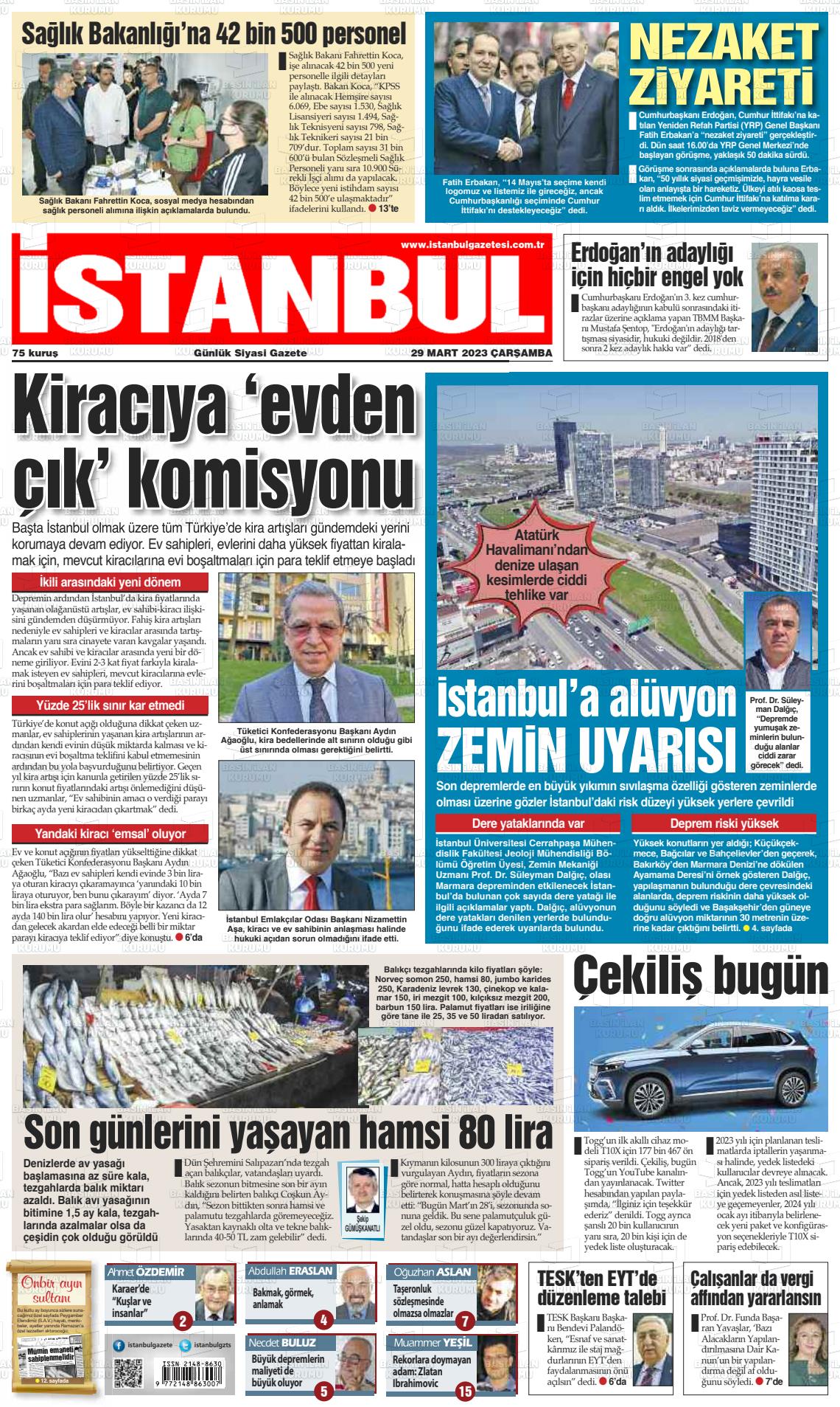 29 Mart 2023 İstanbul Gazete Manşeti