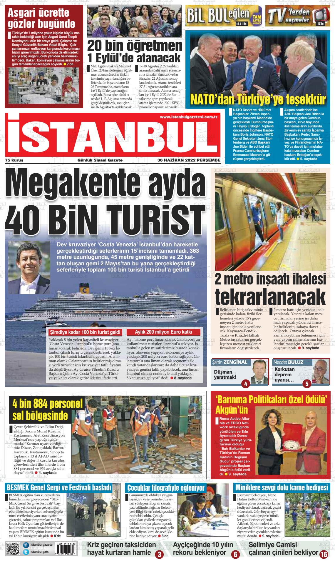 30 Haziran 2022 İstanbul Gazete Manşeti