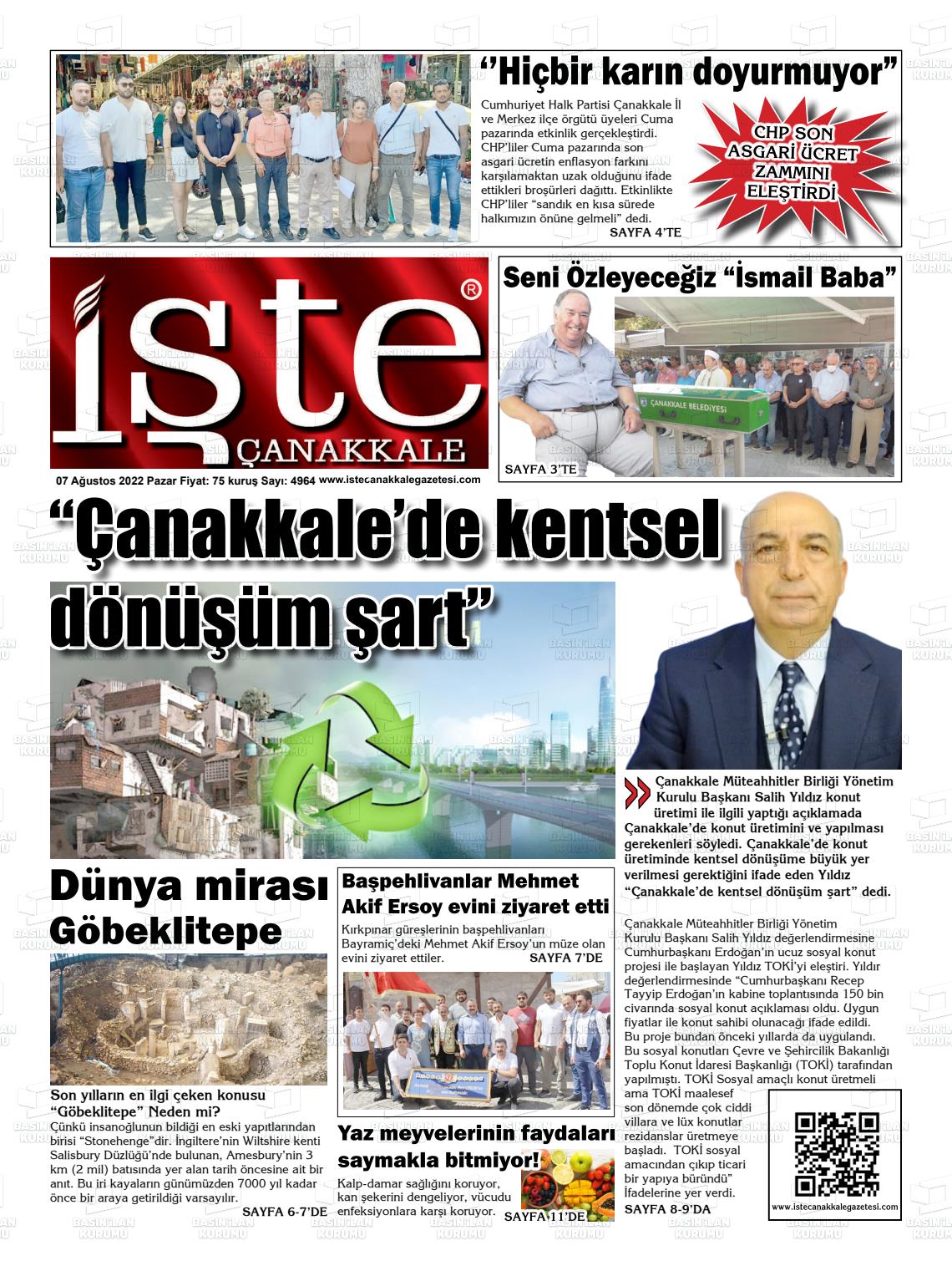 İşte Çanakkale Gazete Manşeti