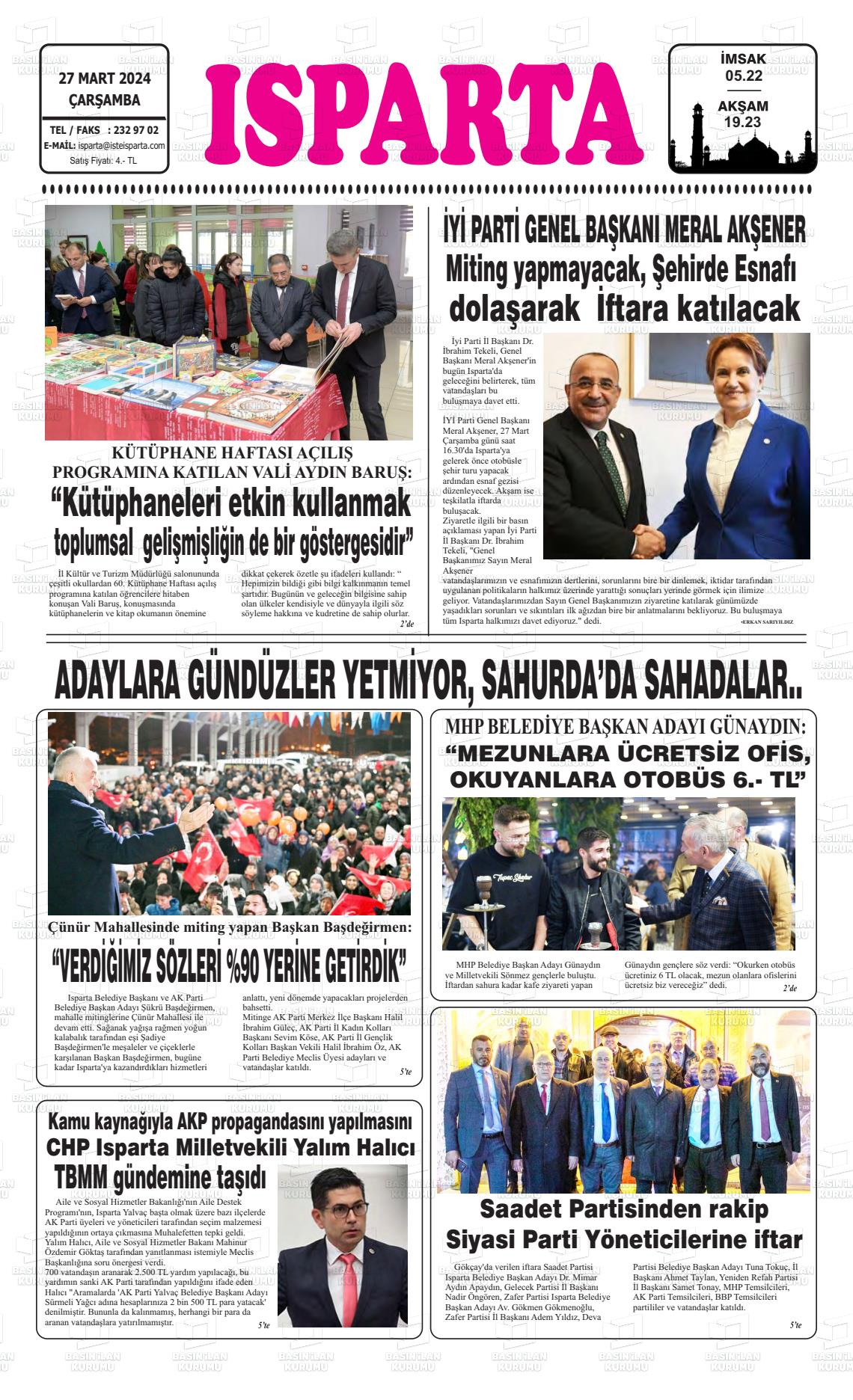 27 Mart 2024 Isparta Gazete Manşeti