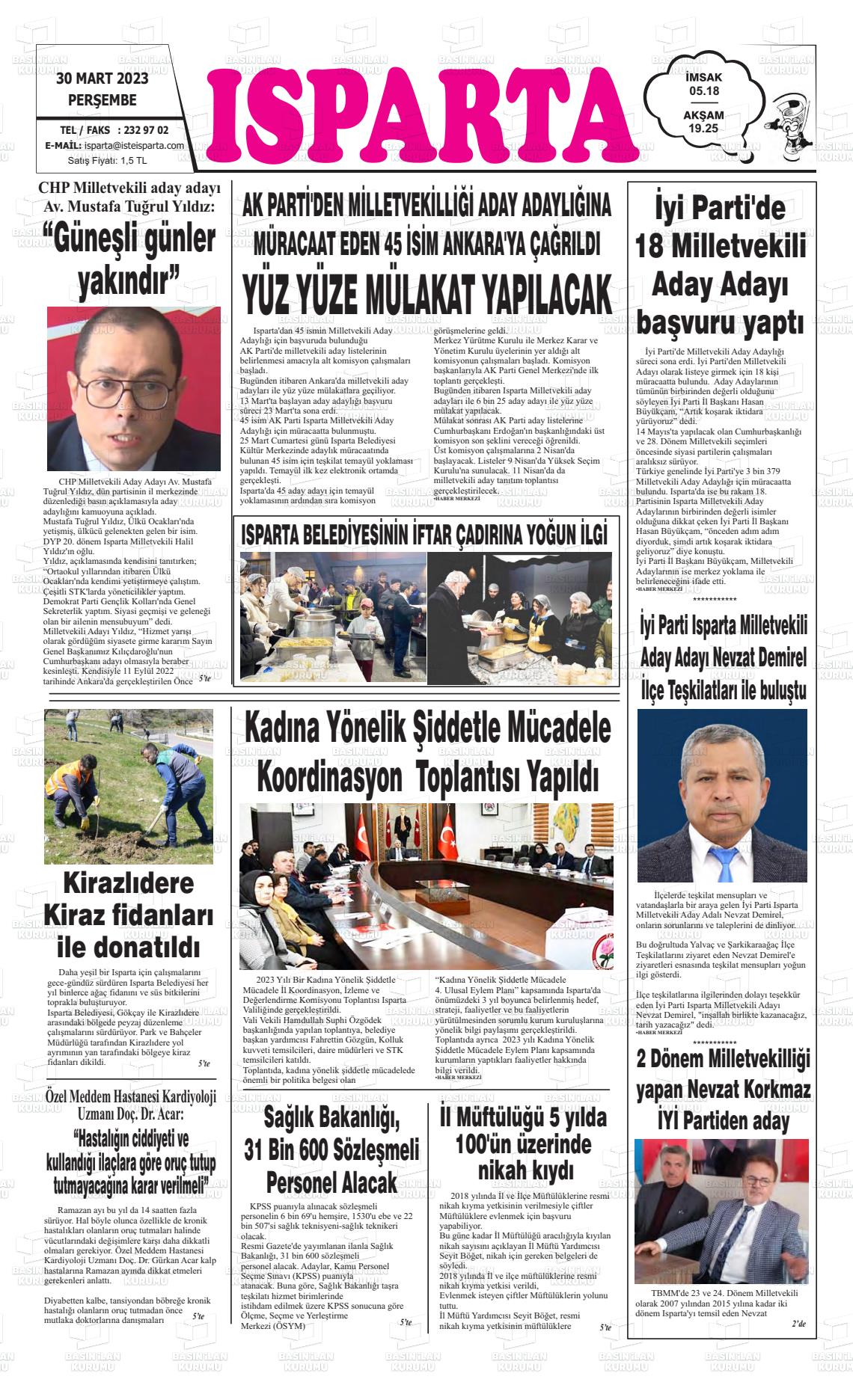 30 Mart 2023 Isparta Gazete Manşeti