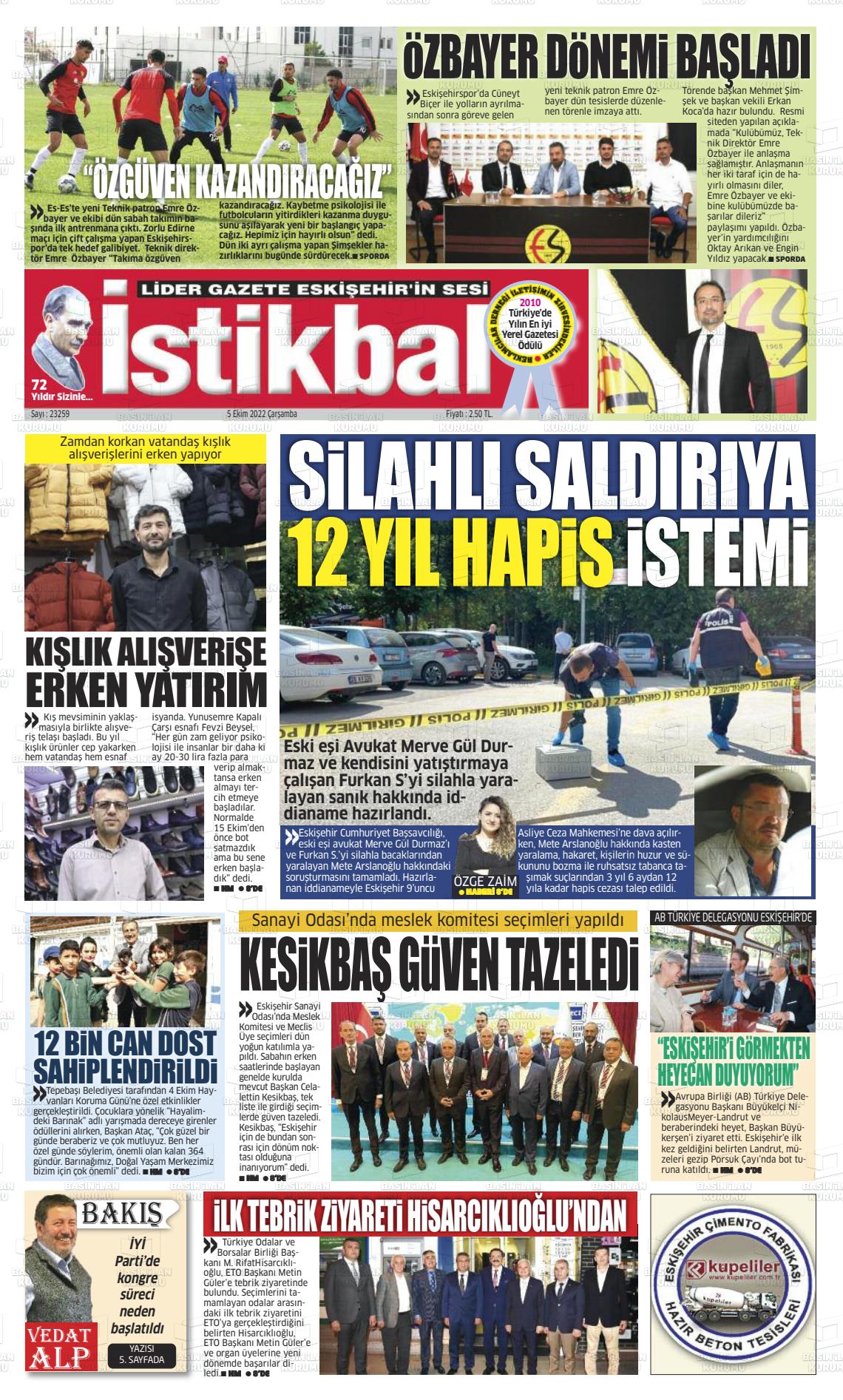 05 Ekim 2022 İstikbal Gazete Manşeti