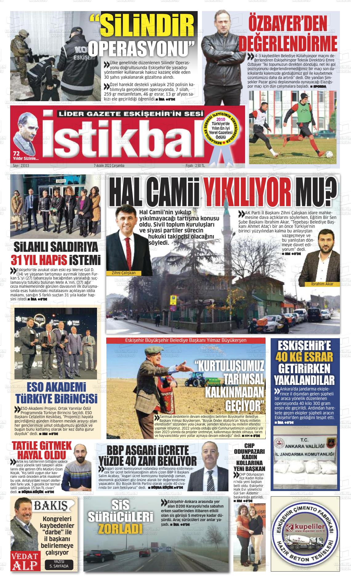 07 Aralık 2022 İstikbal Gazete Manşeti