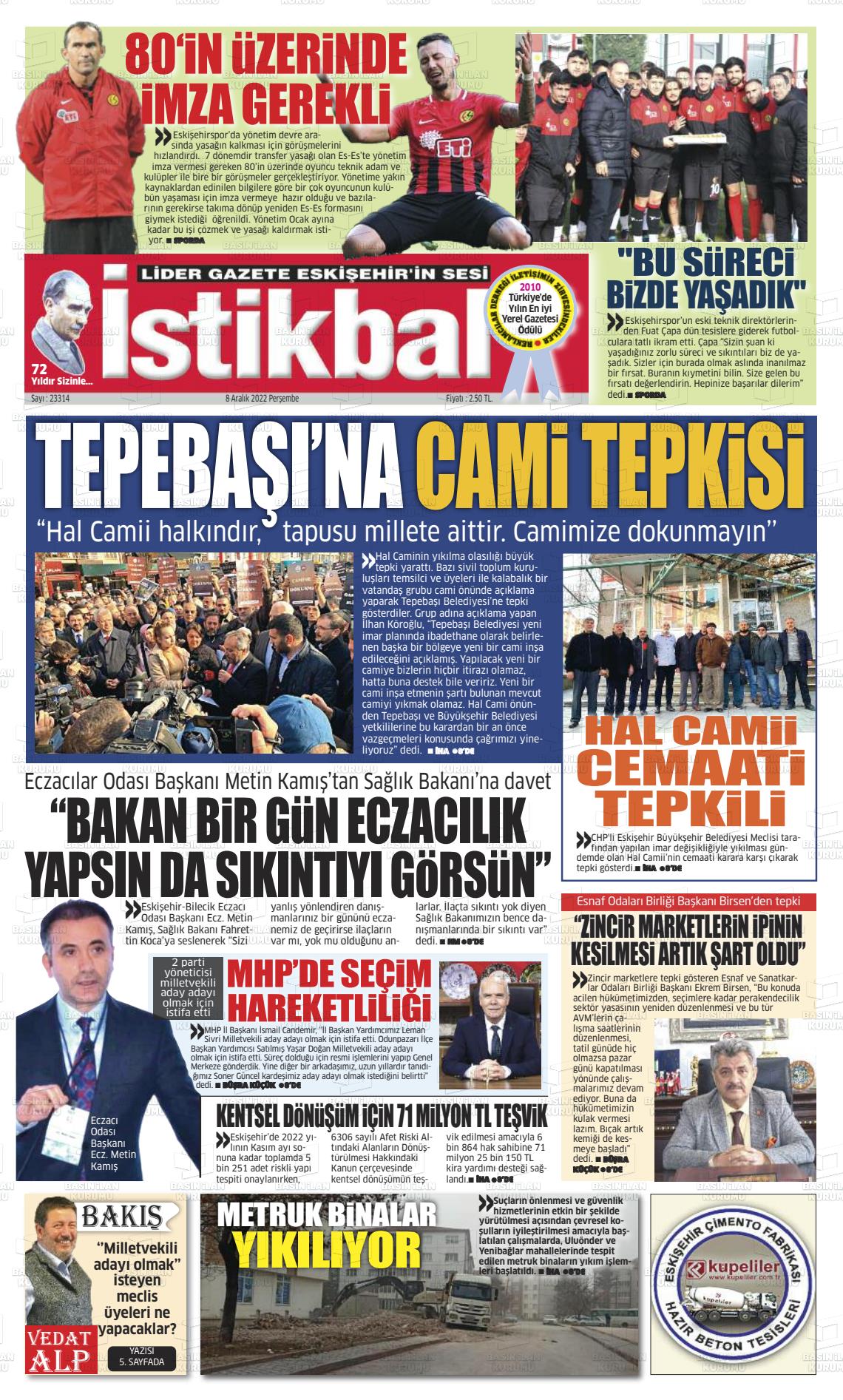 08 Aralık 2022 İstikbal Gazete Manşeti