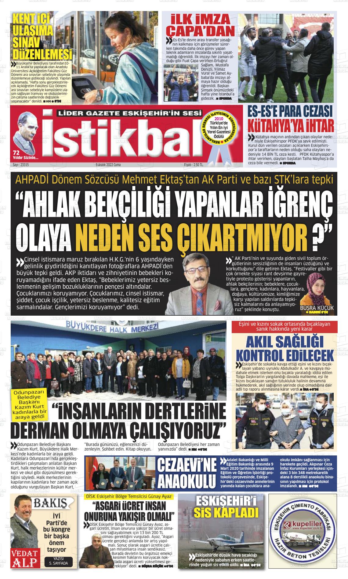 09 Aralık 2022 İstikbal Gazete Manşeti