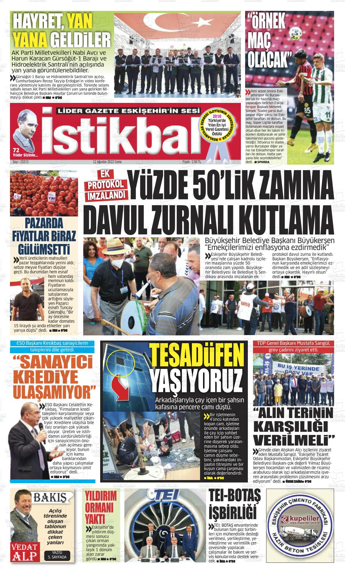 12 Ağustos 2022 İstikbal Gazete Manşeti