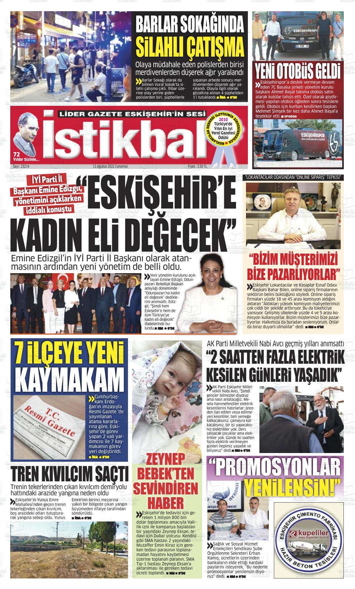13 Ağustos 2022 İstikbal Gazete Manşeti