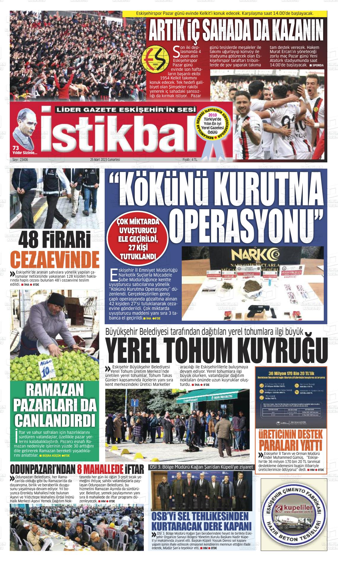 25 Mart 2023 İstikbal Gazete Manşeti