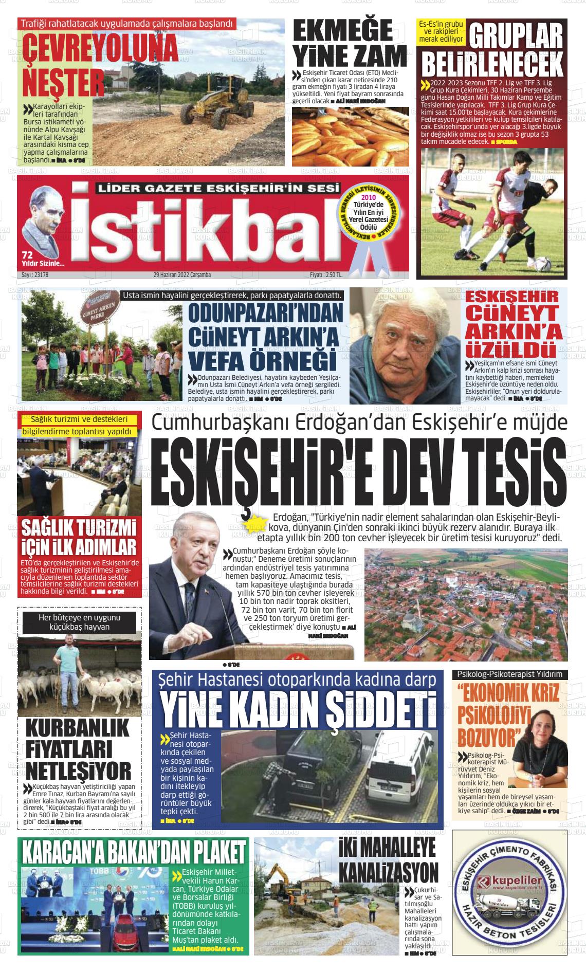 29 Haziran 2022 İstikbal Gazete Manşeti