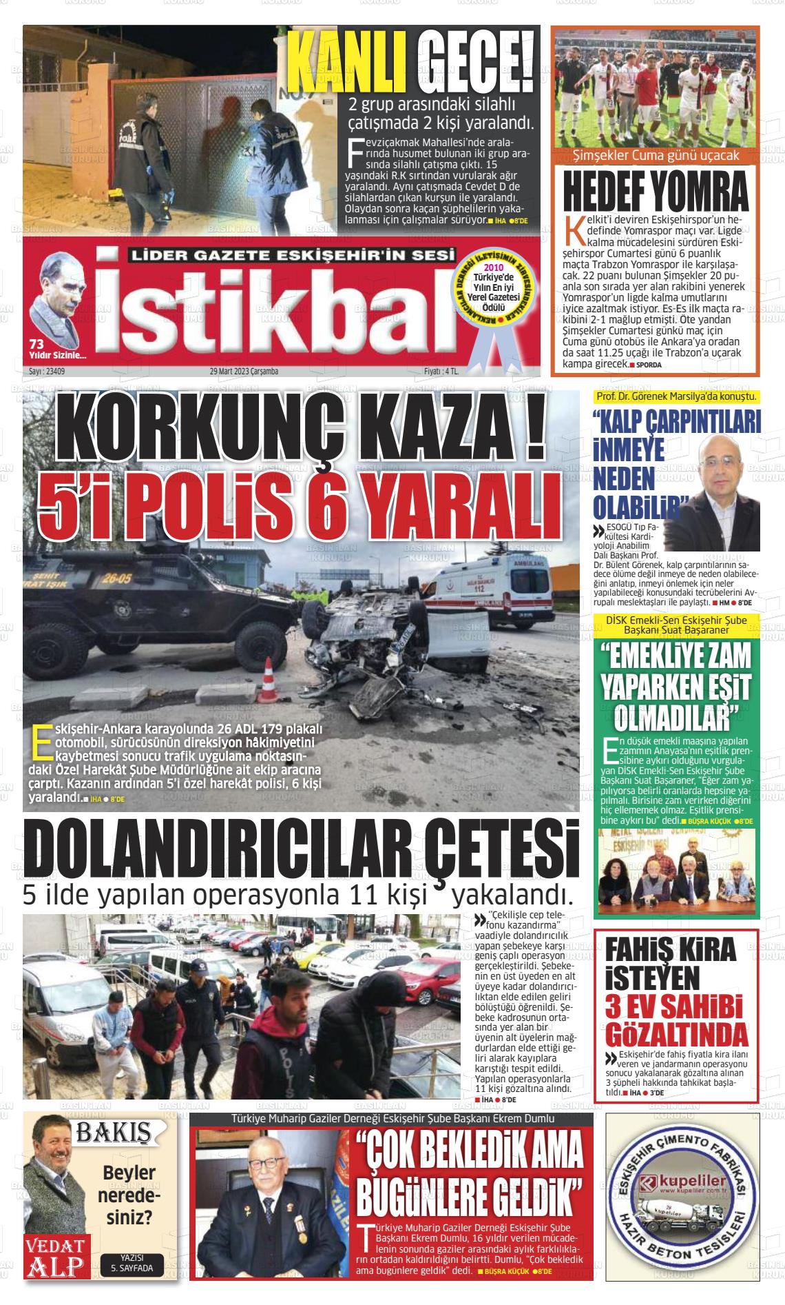 29 Mart 2023 İstikbal Gazete Manşeti
