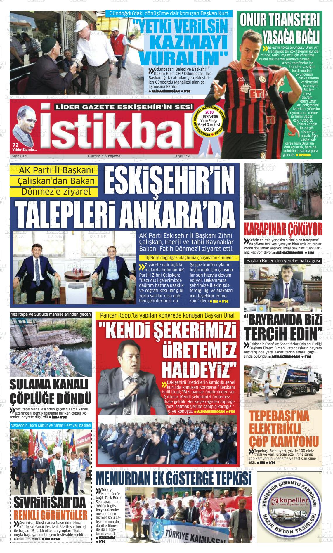 01 Temmuz 2022 İstikbal Gazete Manşeti
