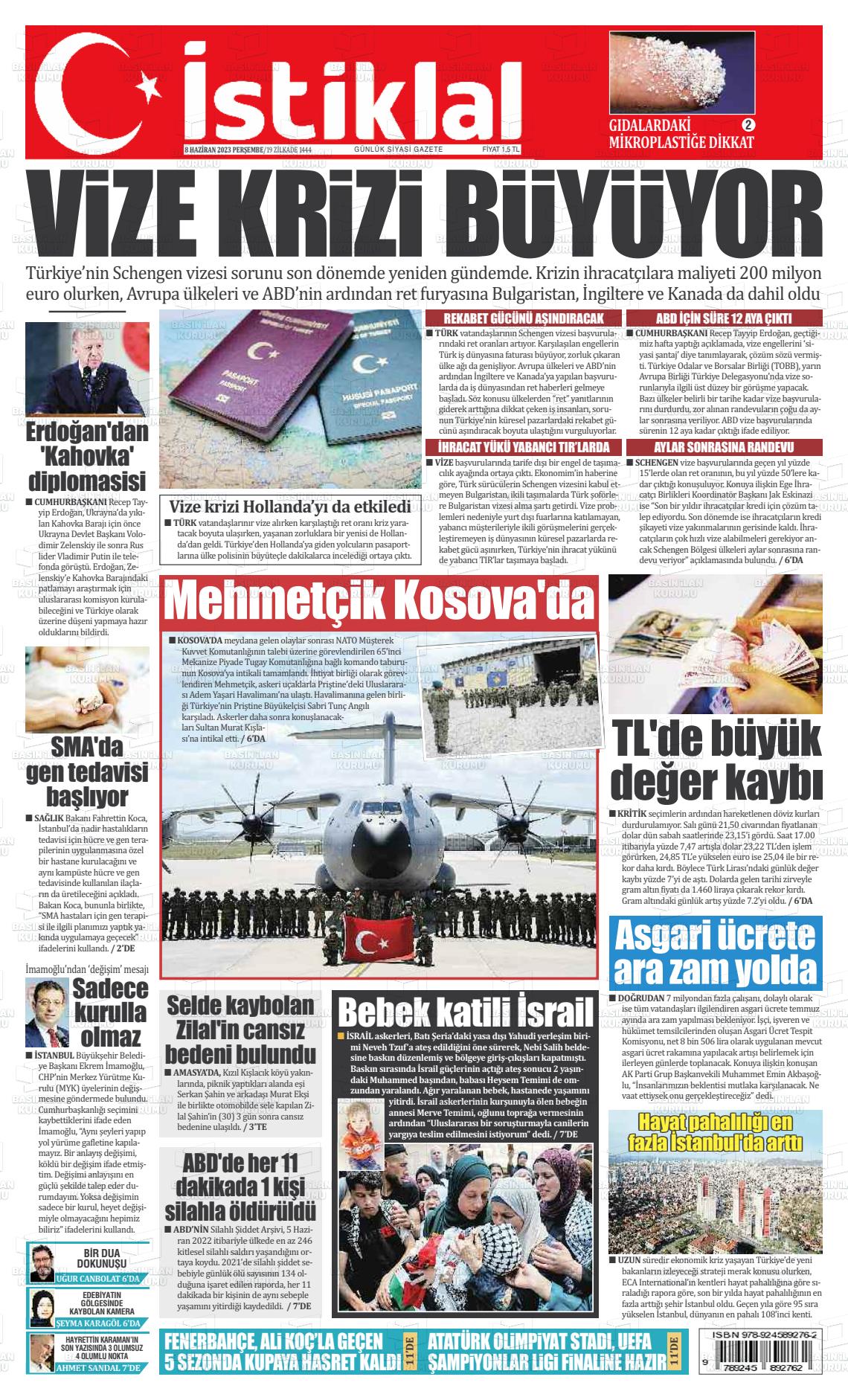 08 Haziran 2023 İstiklal  Fatih Gazete Manşeti