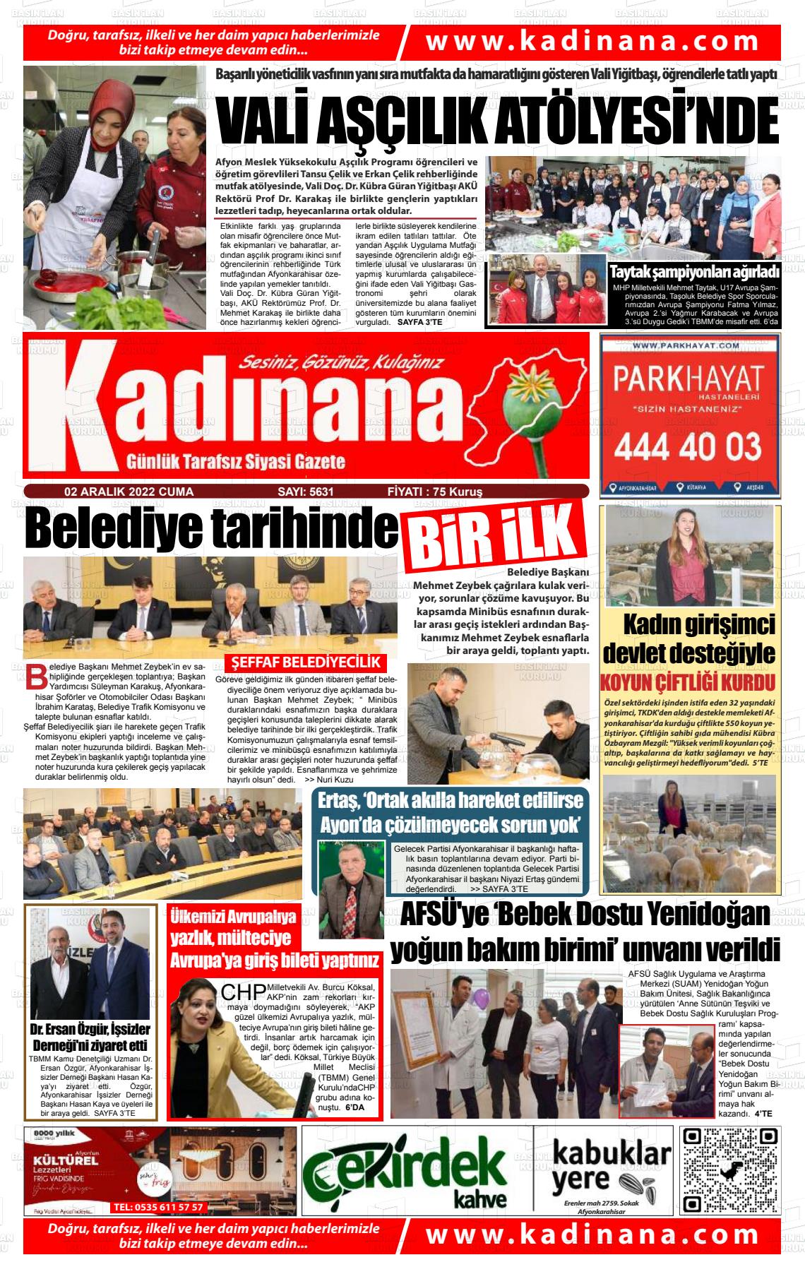 02 Aralık 2022 Kadınana Gazete Manşeti