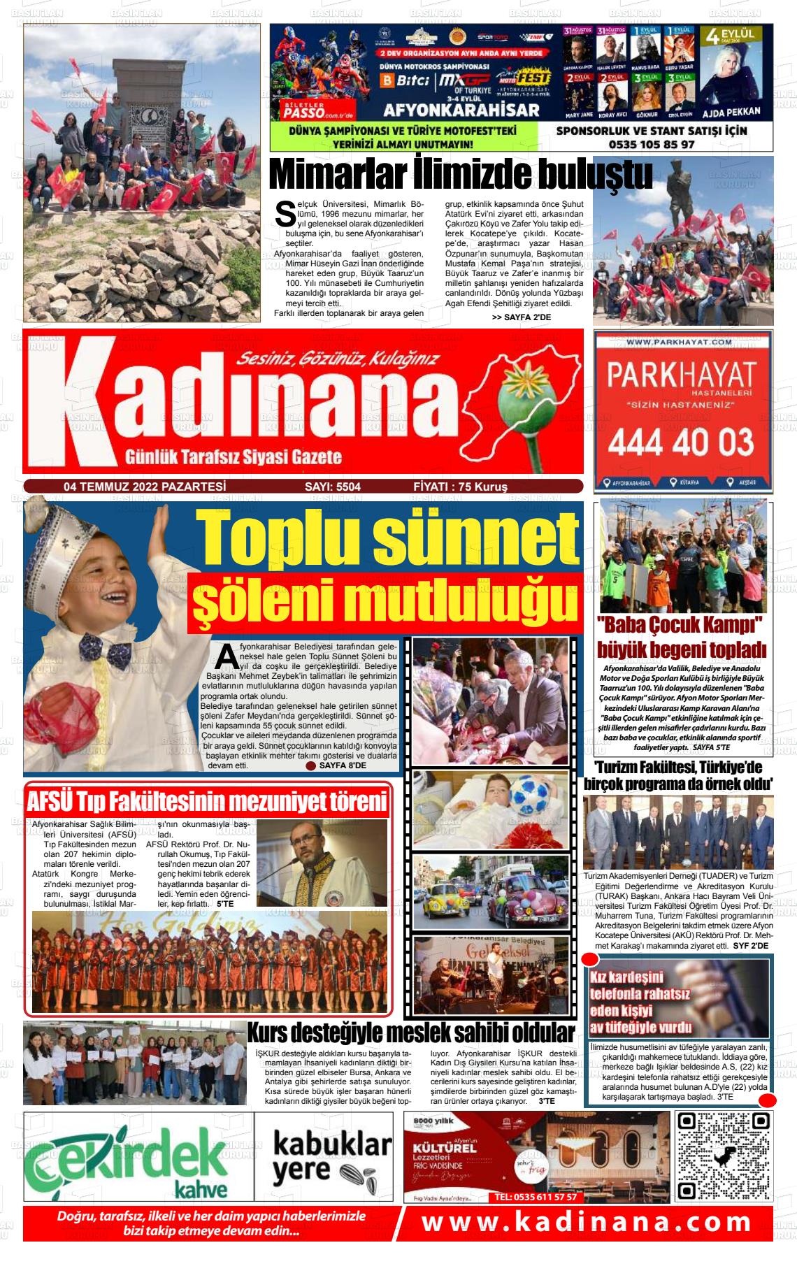 04 Temmuz 2022 Kadınana Gazete Manşeti