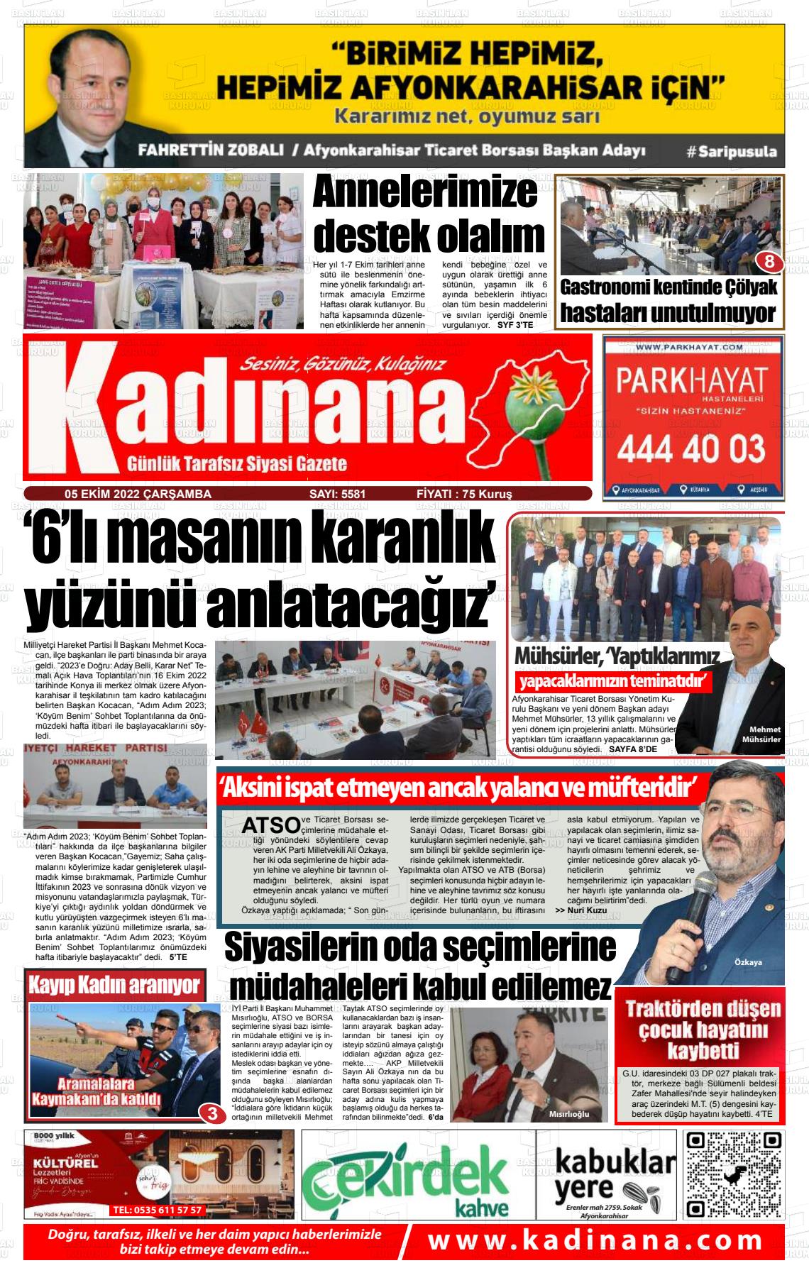 05 Ekim 2022 Kadınana Gazete Manşeti