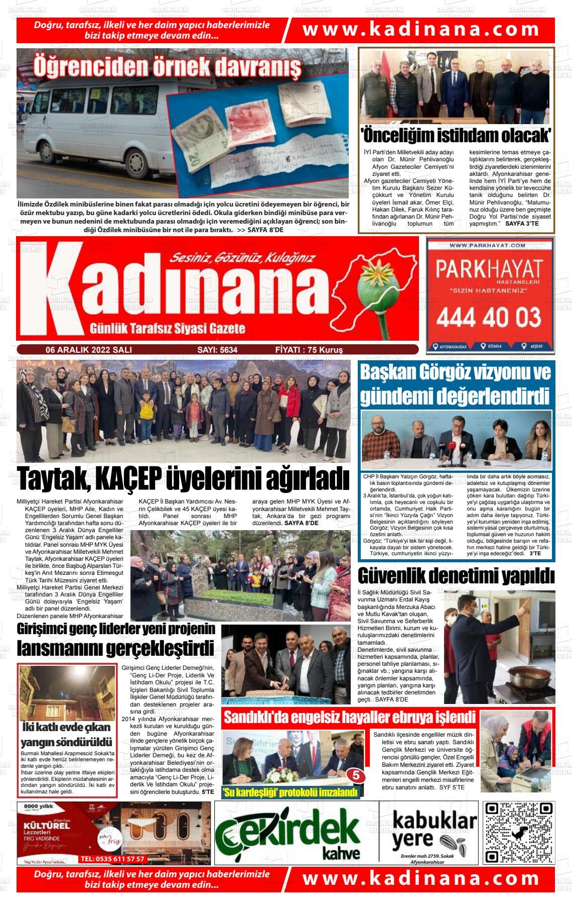 06 Aralık 2022 Kadınana Gazete Manşeti