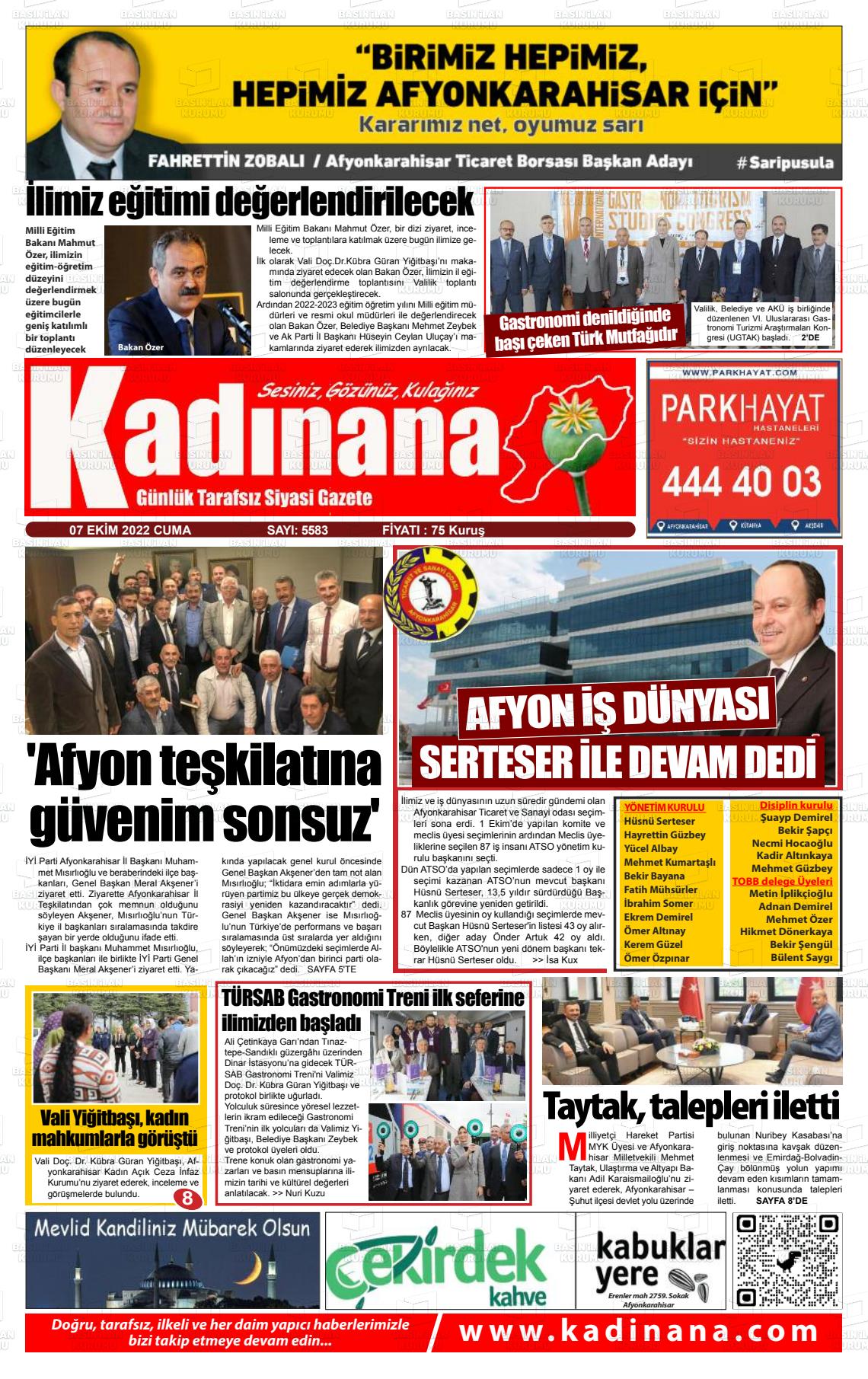 07 Ekim 2022 Kadınana Gazete Manşeti