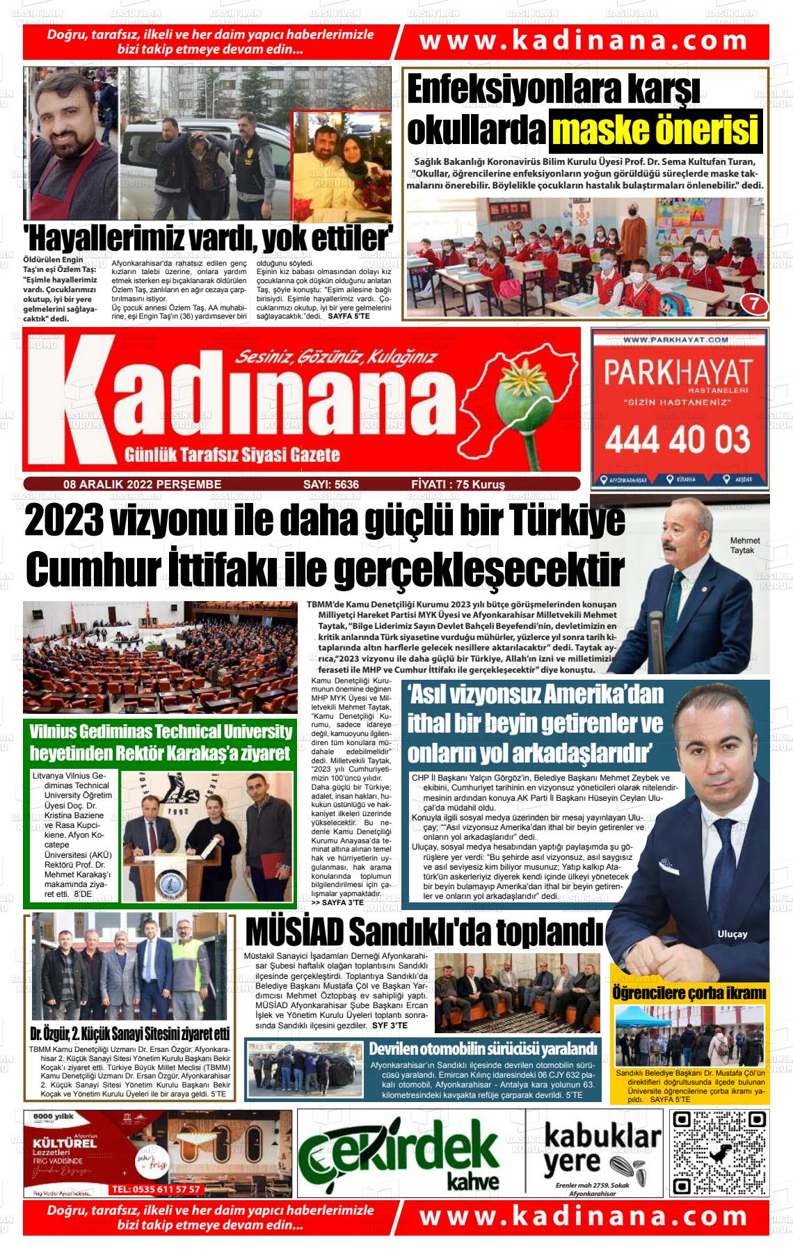 08 Aralık 2022 Kadınana Gazete Manşeti