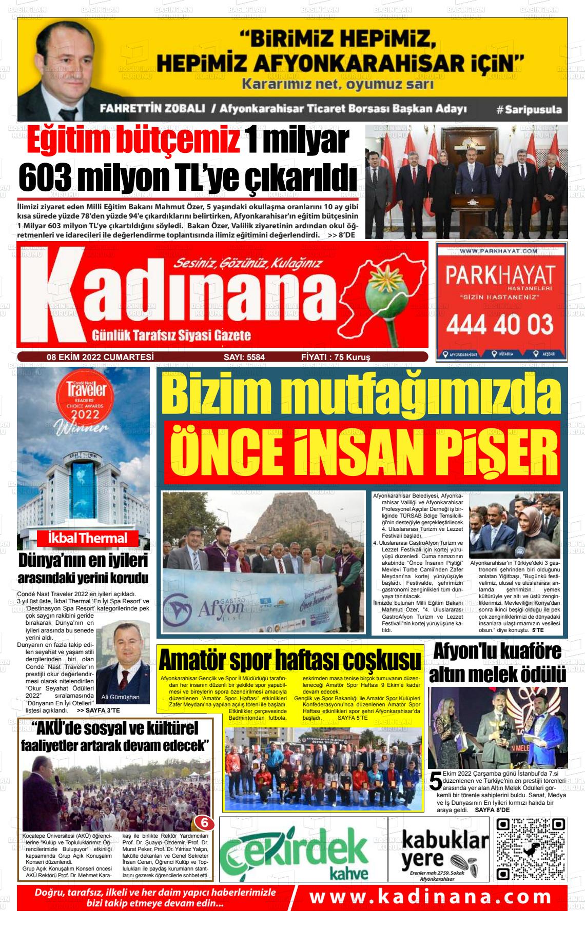 08 Ekim 2022 Kadınana Gazete Manşeti