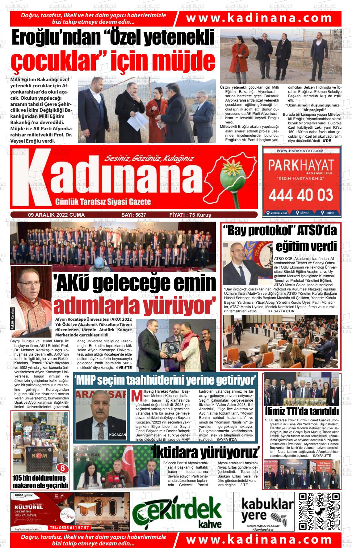 09 Aralık 2022 Kadınana Gazete Manşeti