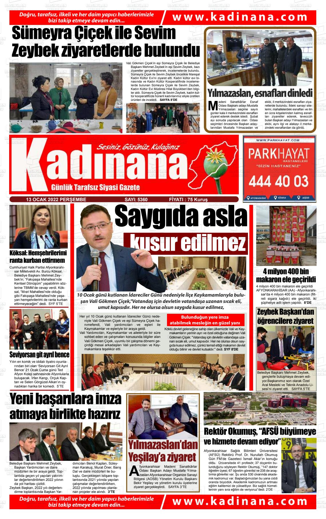 13 Ocak 2022 Kadınana Gazete Manşeti