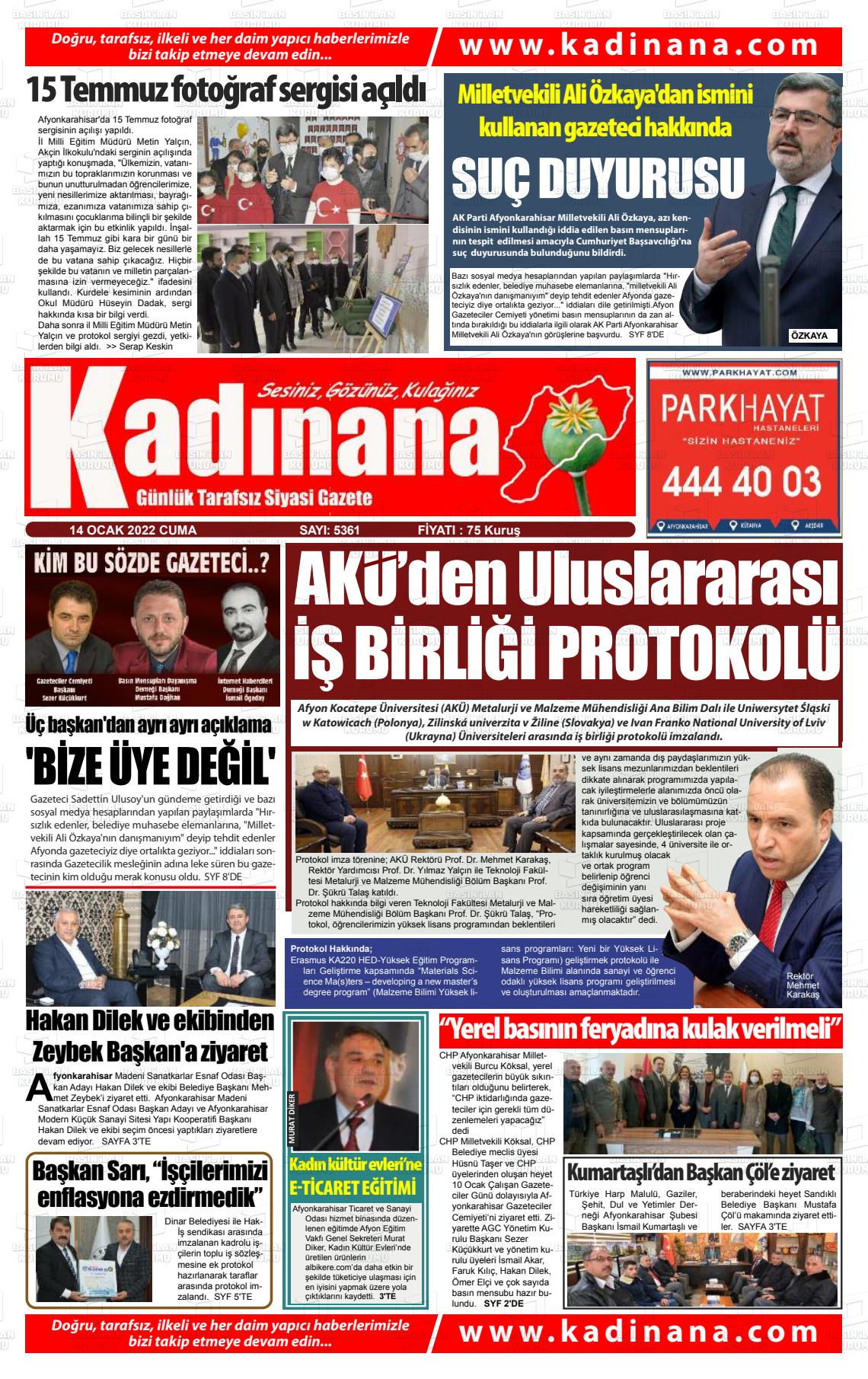 14 Ocak 2022 Kadınana Gazete Manşeti
