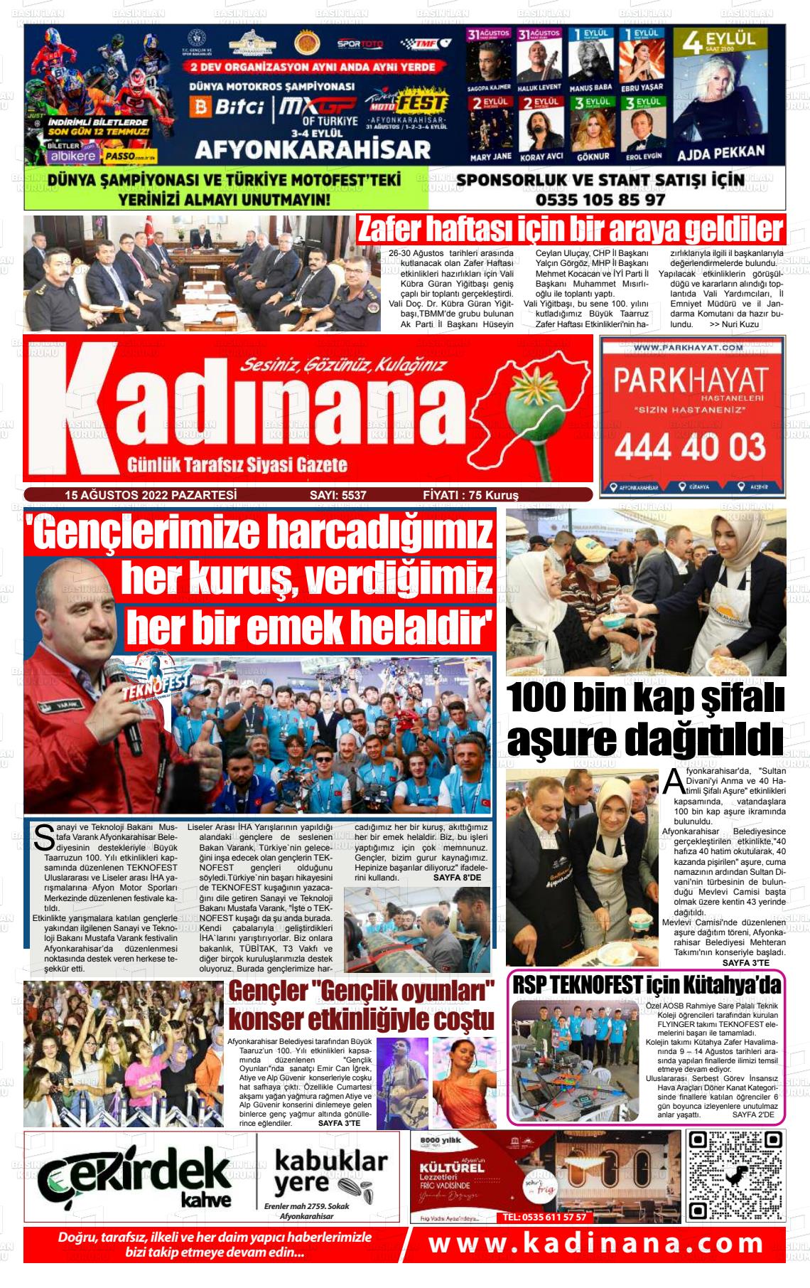 15 Ağustos 2022 Kadınana Gazete Manşeti