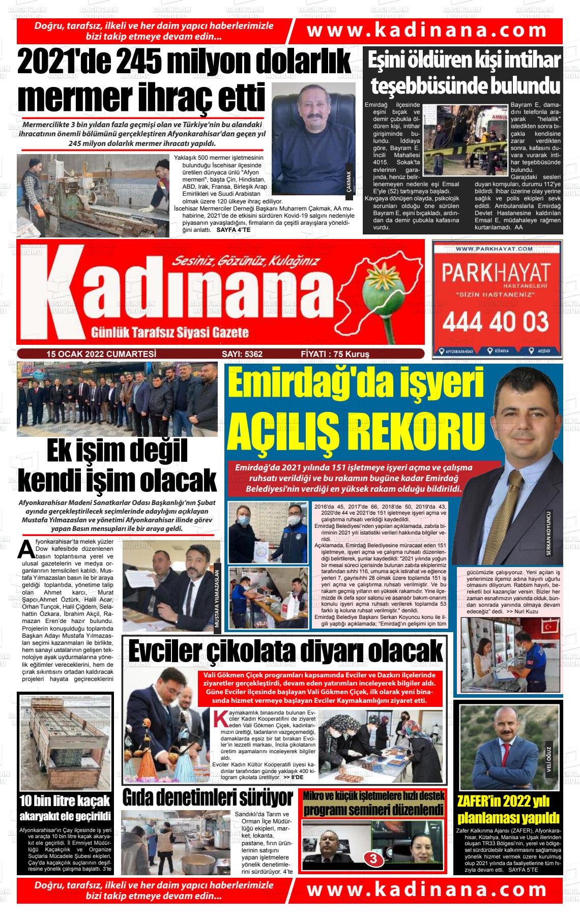 15 Ocak 2022 Kadınana Gazete Manşeti