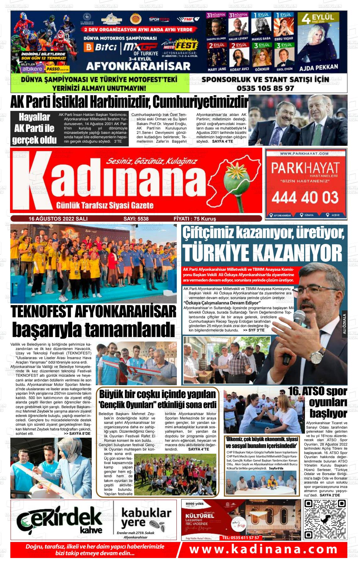 16 Ağustos 2022 Kadınana Gazete Manşeti