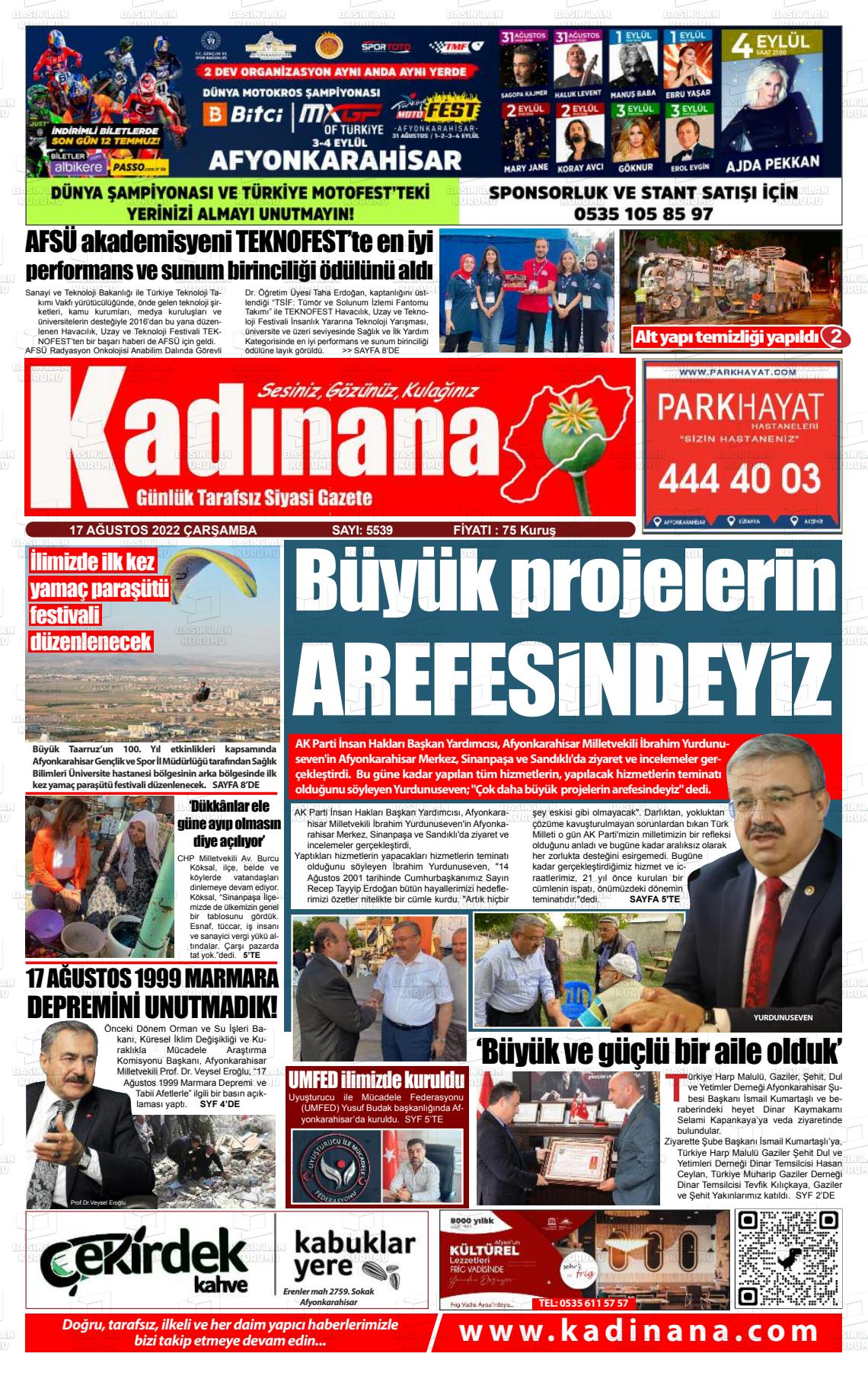 17 Ağustos 2022 Kadınana Gazete Manşeti