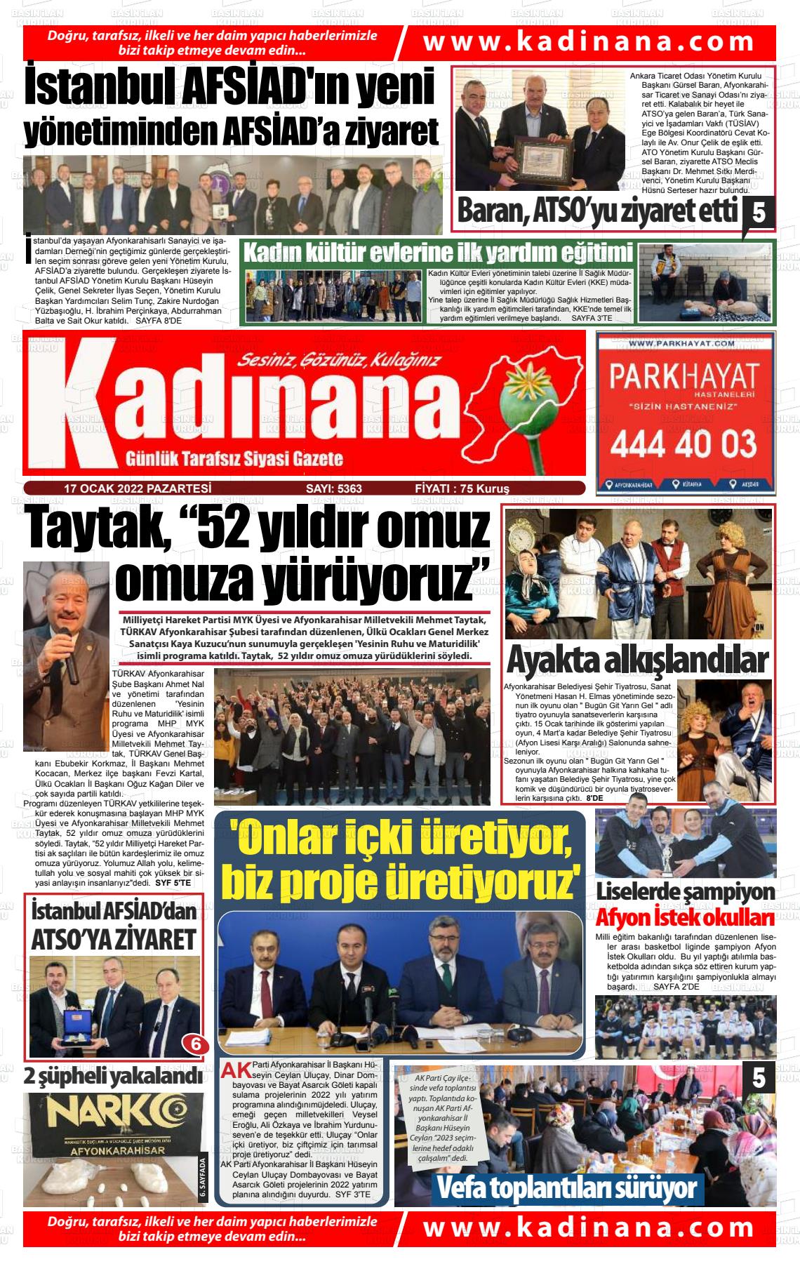 17 Ocak 2022 Kadınana Gazete Manşeti