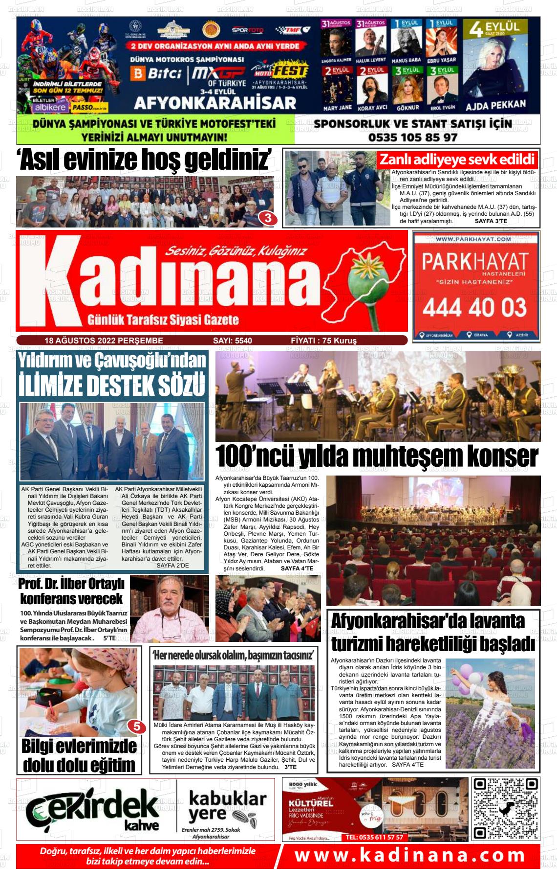 18 Ağustos 2022 Kadınana Gazete Manşeti
