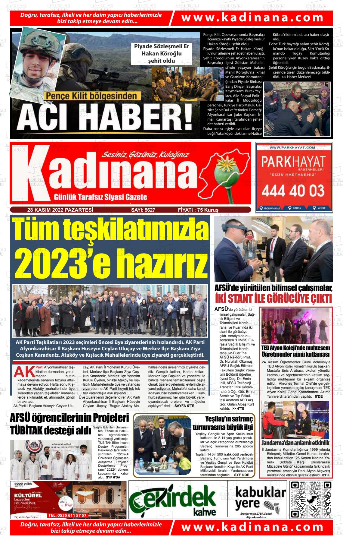 28 Kasım 2022 Kadınana Gazete Manşeti