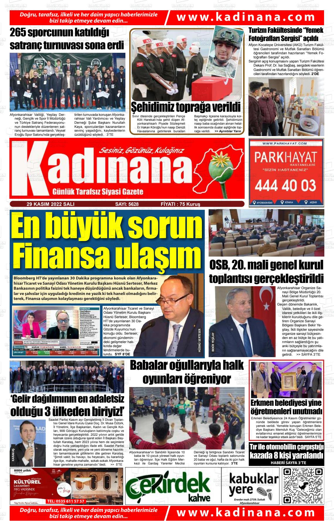 29 Kasım 2022 Kadınana Gazete Manşeti