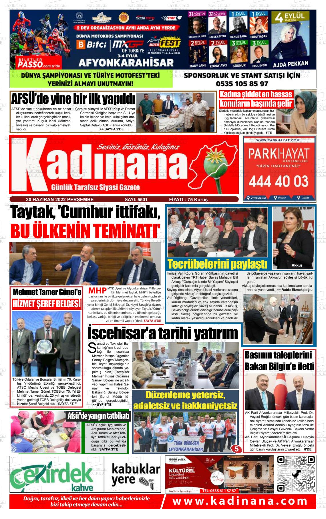 01 Temmuz 2022 Kadınana Gazete Manşeti