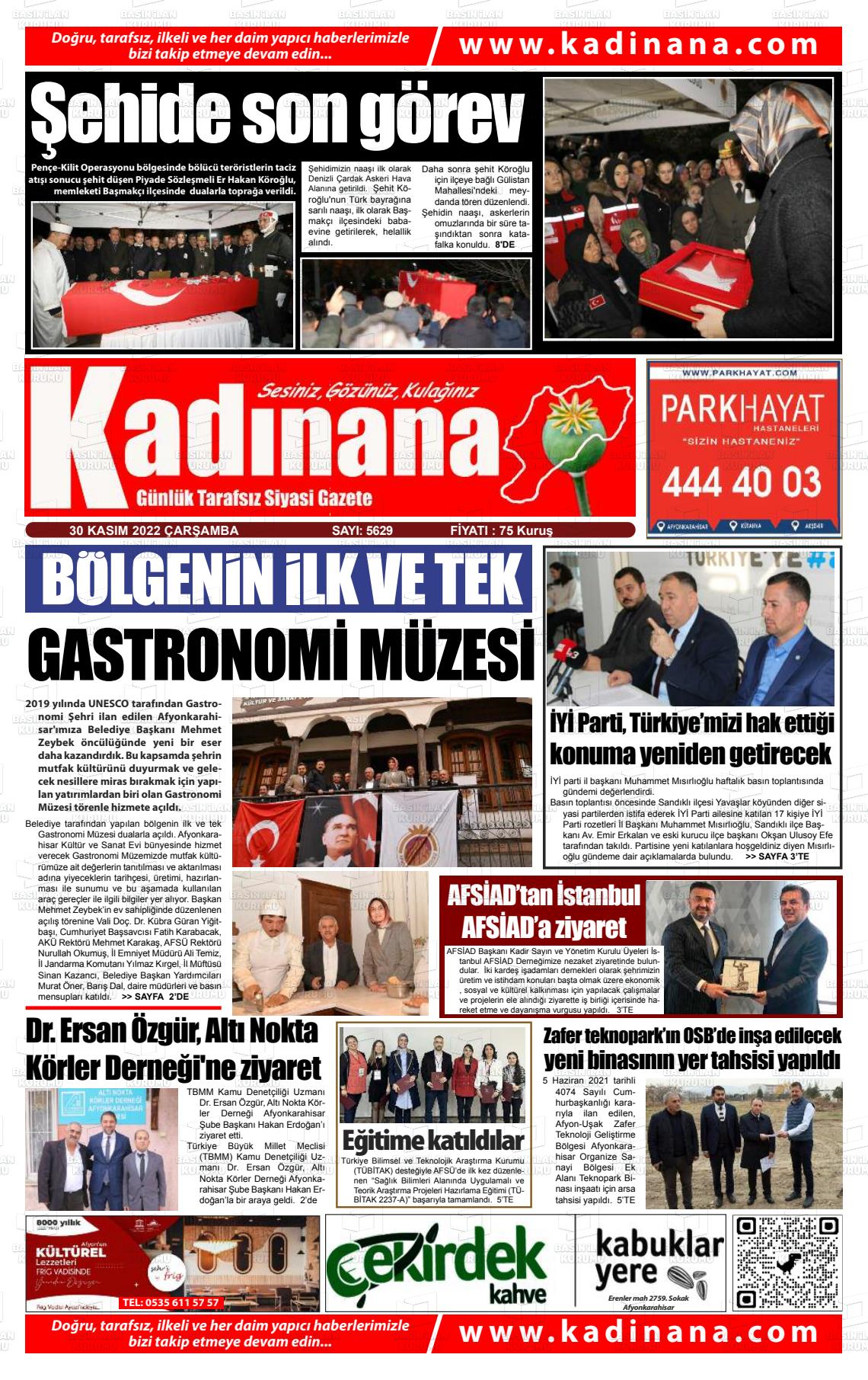 30 Kasım 2022 Kadınana Gazete Manşeti