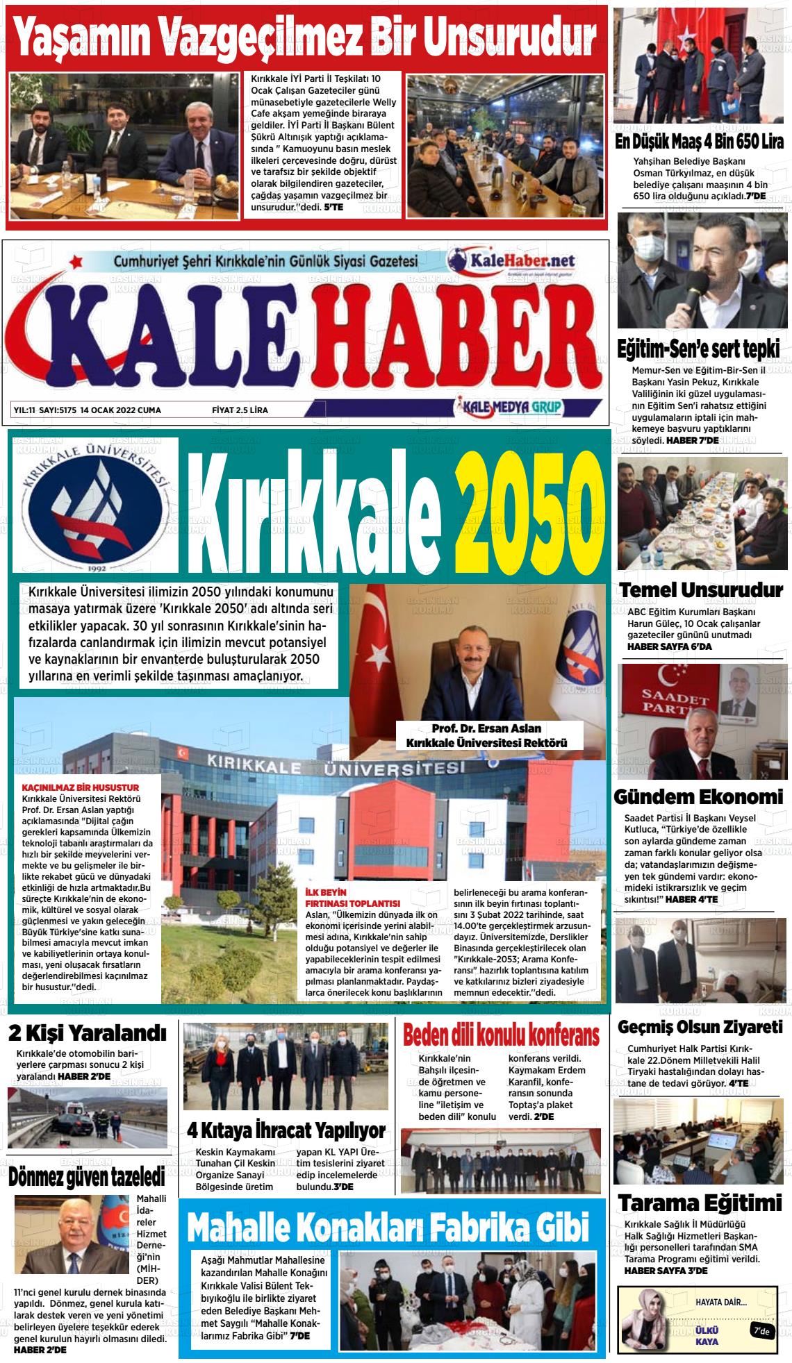 14 Ocak 2022 Kale Haber Gazete Manşeti